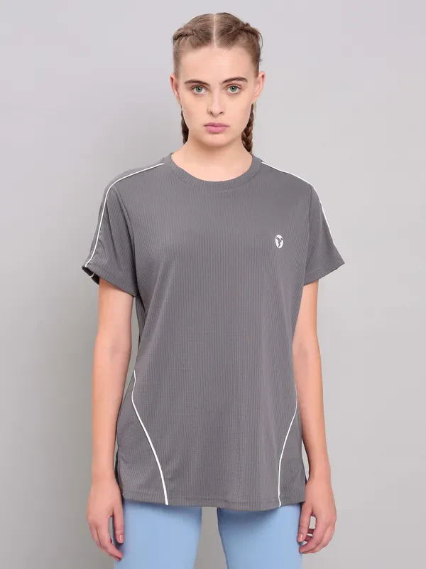 Women Self Design Slim Fit Crew Neck T-shirt with TECHNO COOL+ - Image 5