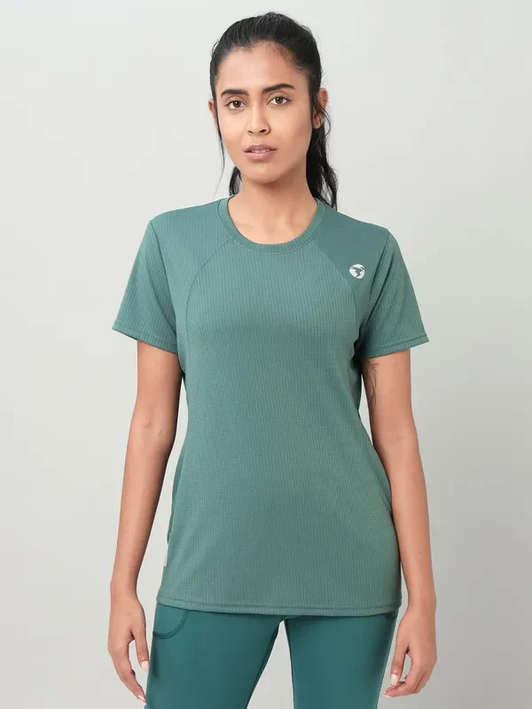 Women Self Design Slim Fit Crew Neck T-shirt with TECHNO COOL+ - Image 9