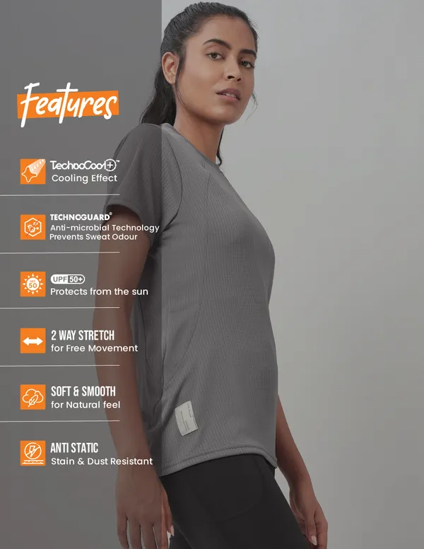 Women Self Design Slim Fit Crew Neck T-shirt with TECHNO COOL+ - Image 9
