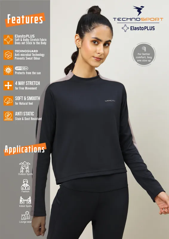 Women Colorblock Slim Fit Crew Neck Pullover with ELASTO PLUS - Image 4