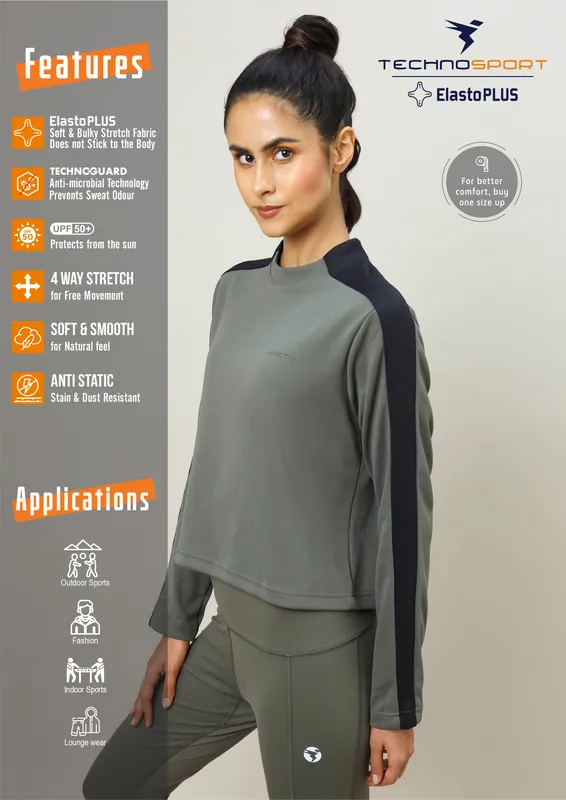 Women Colorblock Slim Fit Crew Neck Pullover with ELASTO PLUS - Image 4