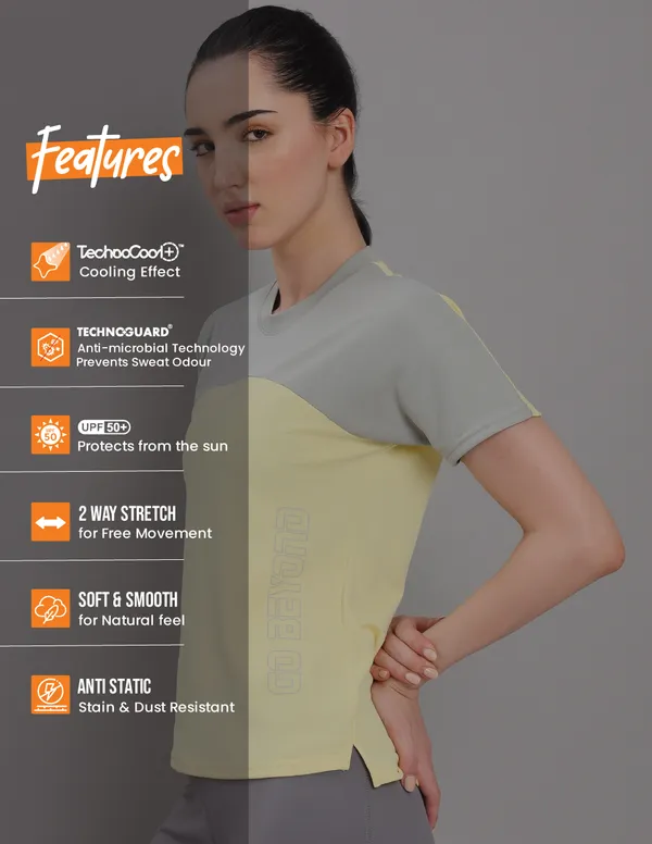 Women Colorblock Slim Fit Crew Neck T-shirt with TECHNO COOL+ - Image 4