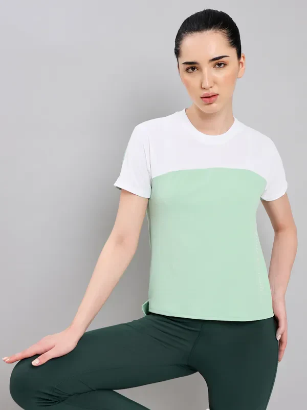 Women Colorblock Slim Fit Crew Neck T-shirt with TECHNO COOL+ - Image 2