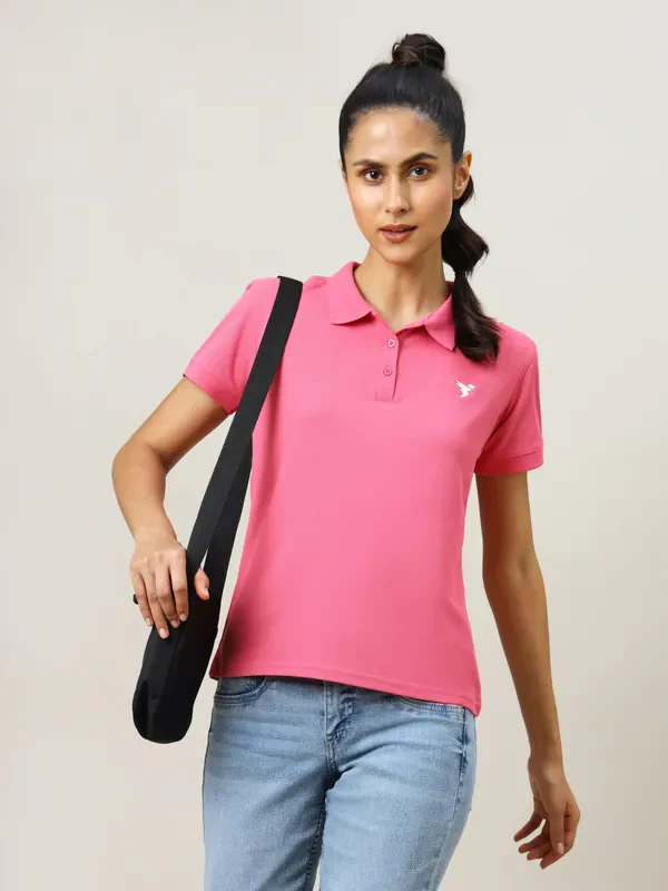 Women Solid Slim Fit Polo T-shirt with MATPIQ - Image 2