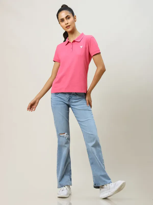 Women Solid Slim Fit Polo T-shirt with MATPIQ - Image 4