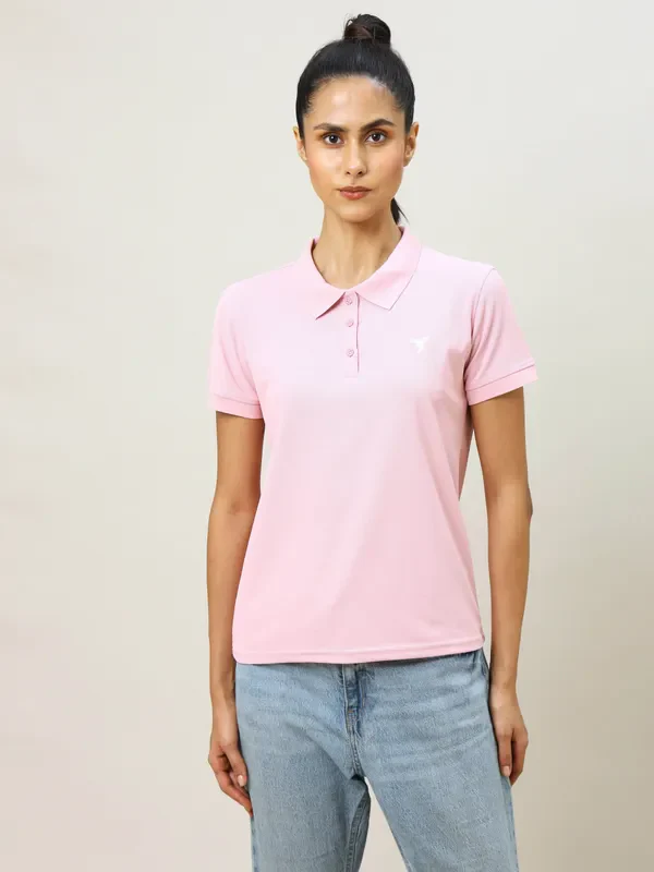 Women Solid Slim Fit Polo T-shirt with MATPIQ