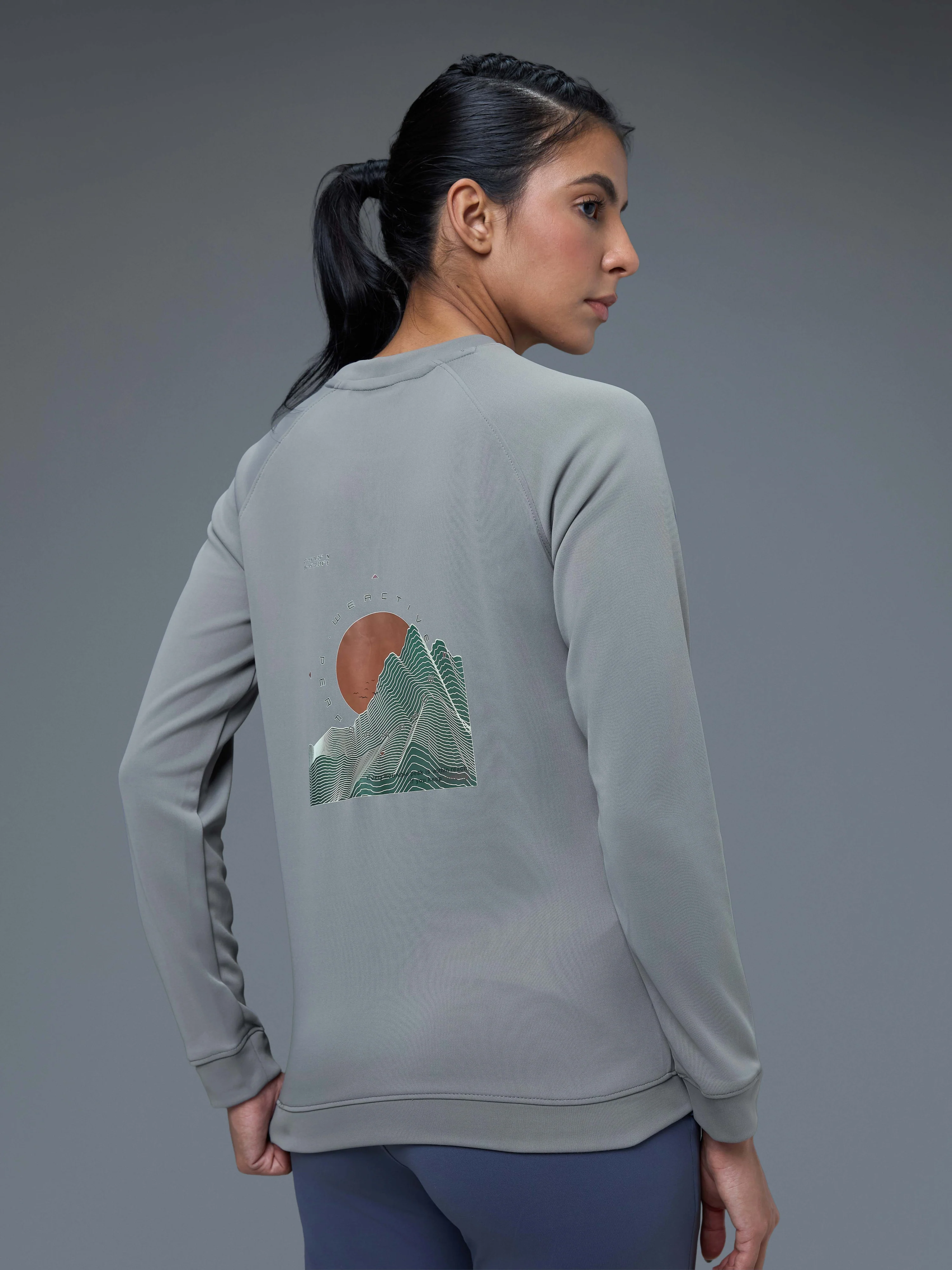 Women Printed Slim Fit Crew Neck Pullover with ELASTO PLUS