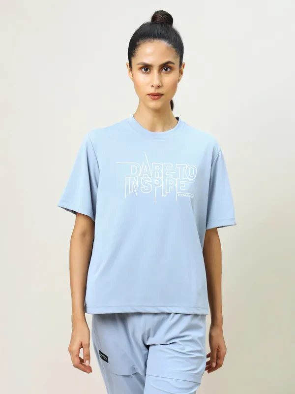Women Printed Boxy Fit Crew Neck T-shirt with TECHNO COOL+