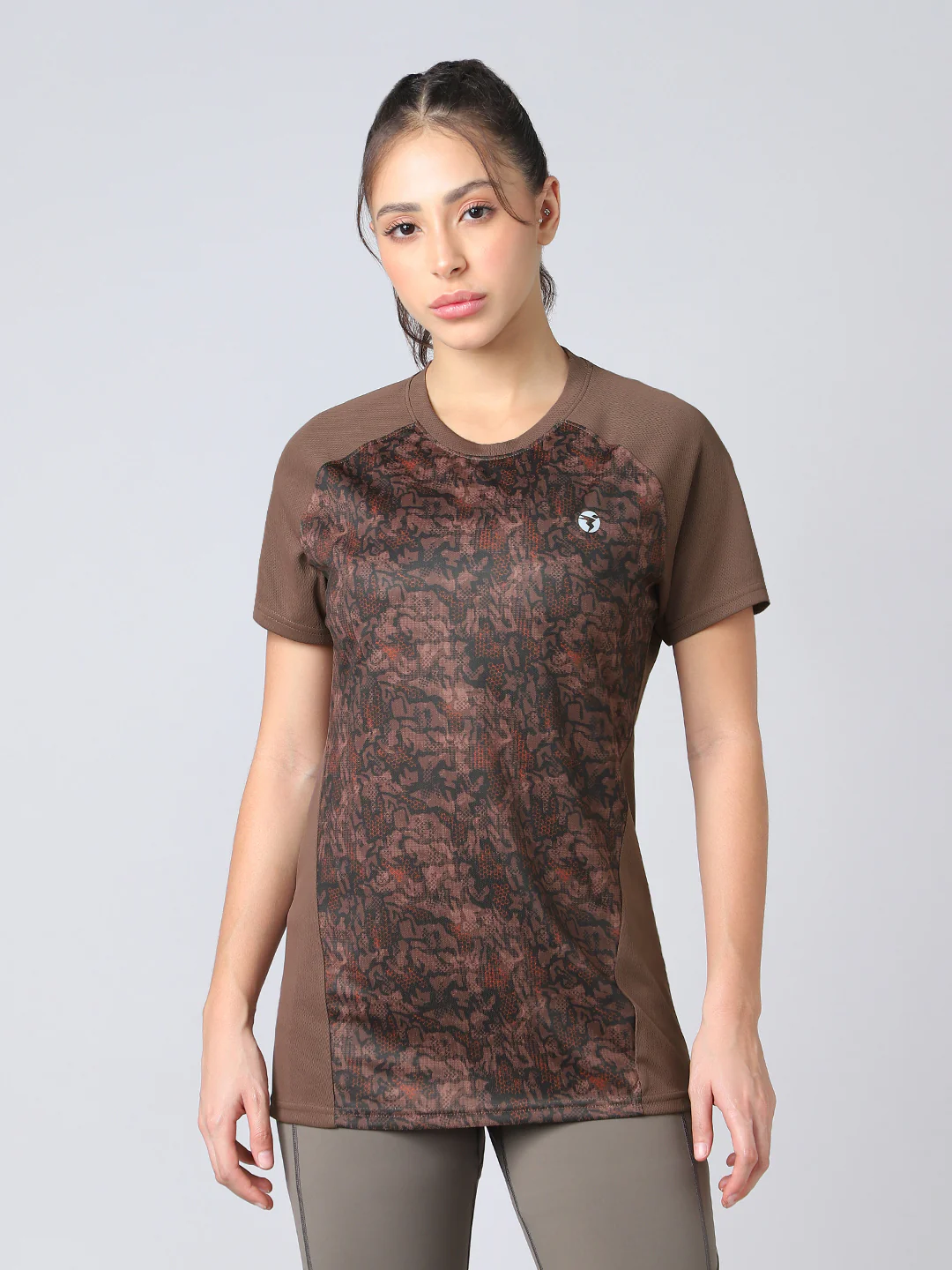 Women Abstract Print Slim Fit Crew Neck T-shirt with TECHNO COOL+