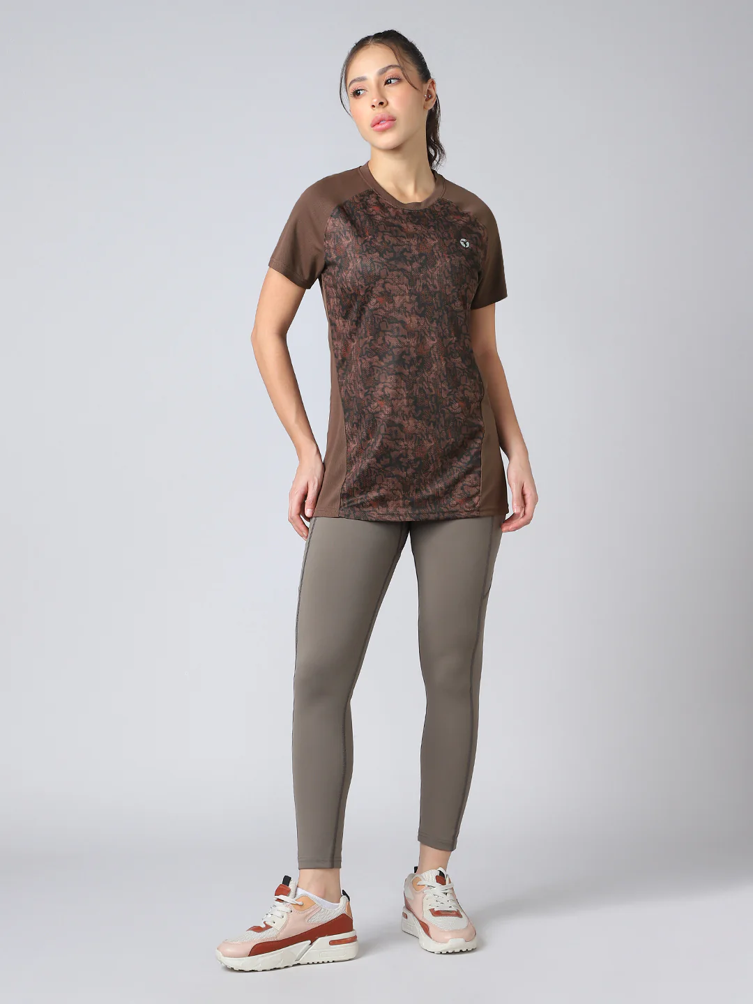 Women Abstract Print Slim Fit Crew Neck T-shirt with TECHNO COOL+ - Image 6