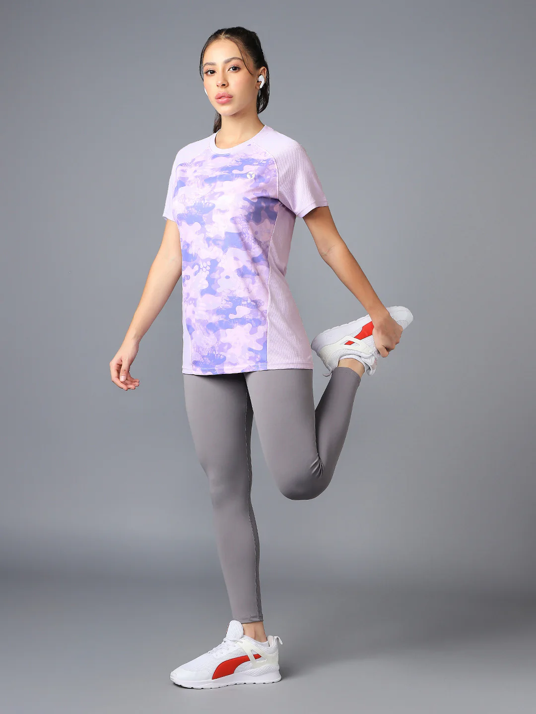Women Abstract Print Slim Fit Crew Neck T-shirt with TECHNO COOL+ - Image 5