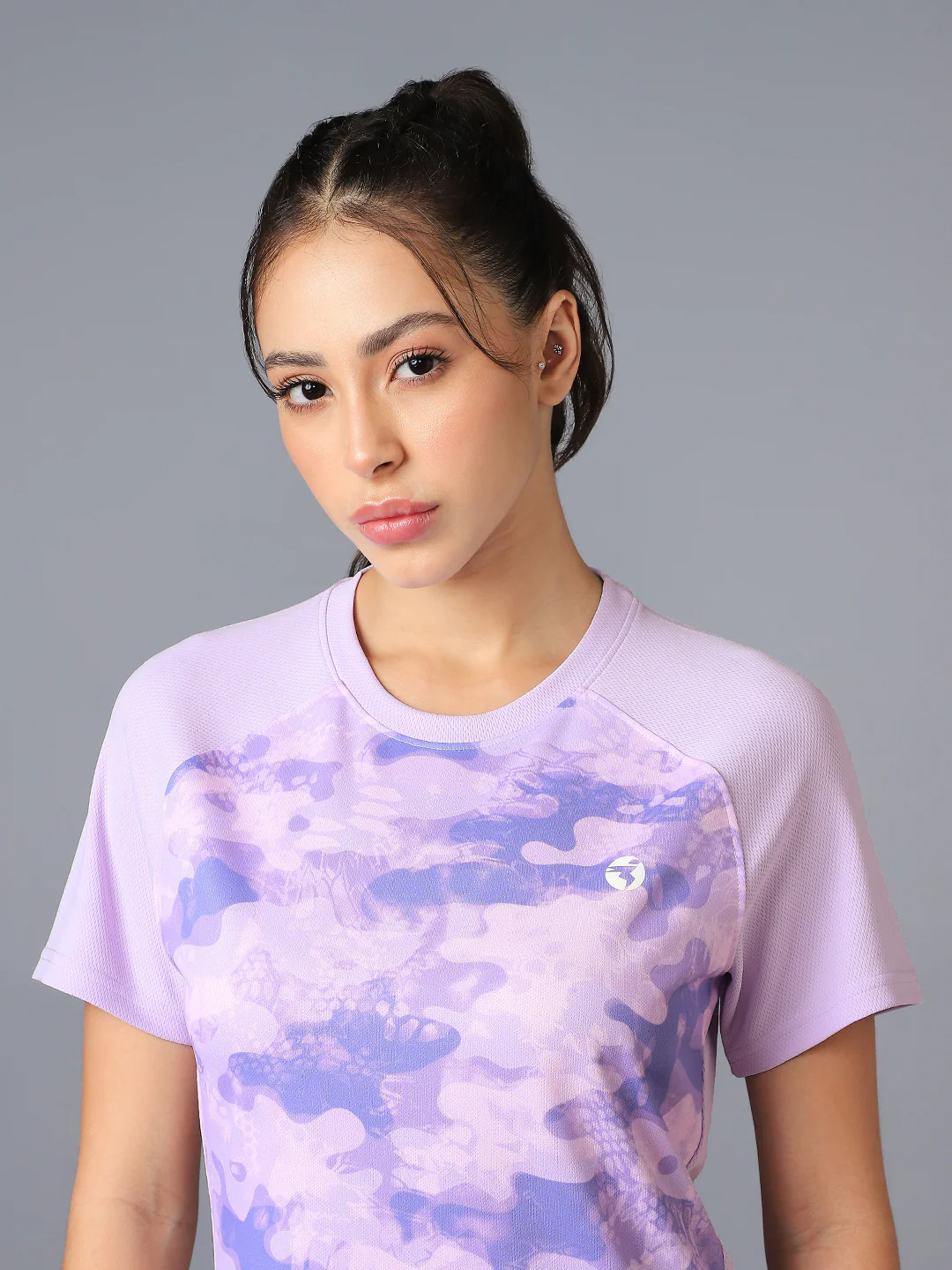 Women Abstract Print Slim Fit Crew Neck T-shirt with TECHNO COOL+ - Image 7