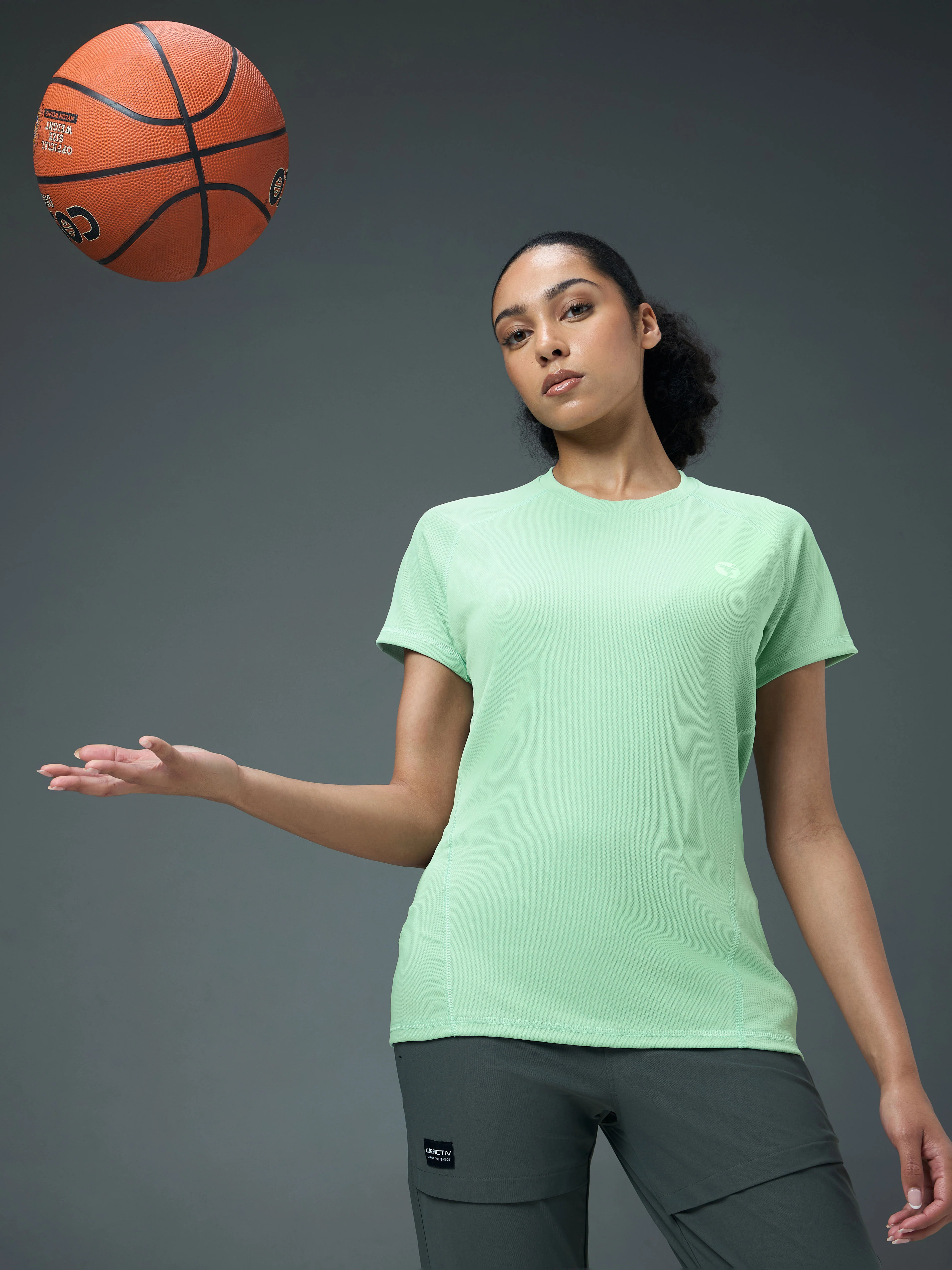 Women Solid Slim Fit Crew Neck T-shirt with TECHNO COOL