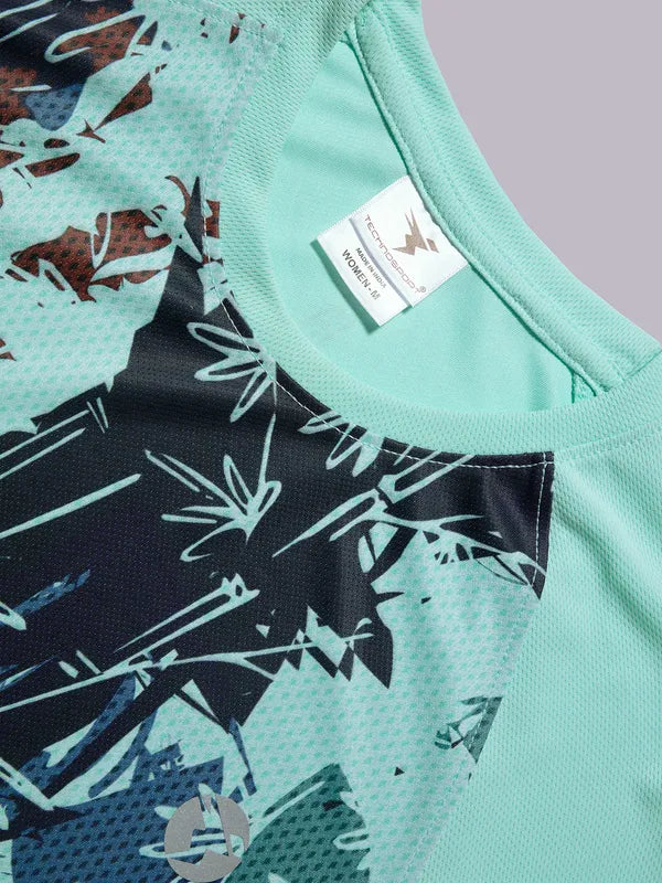 Women Printed Slim Fit Crew Neck T-shirt with TECHNO COOL - Image 7