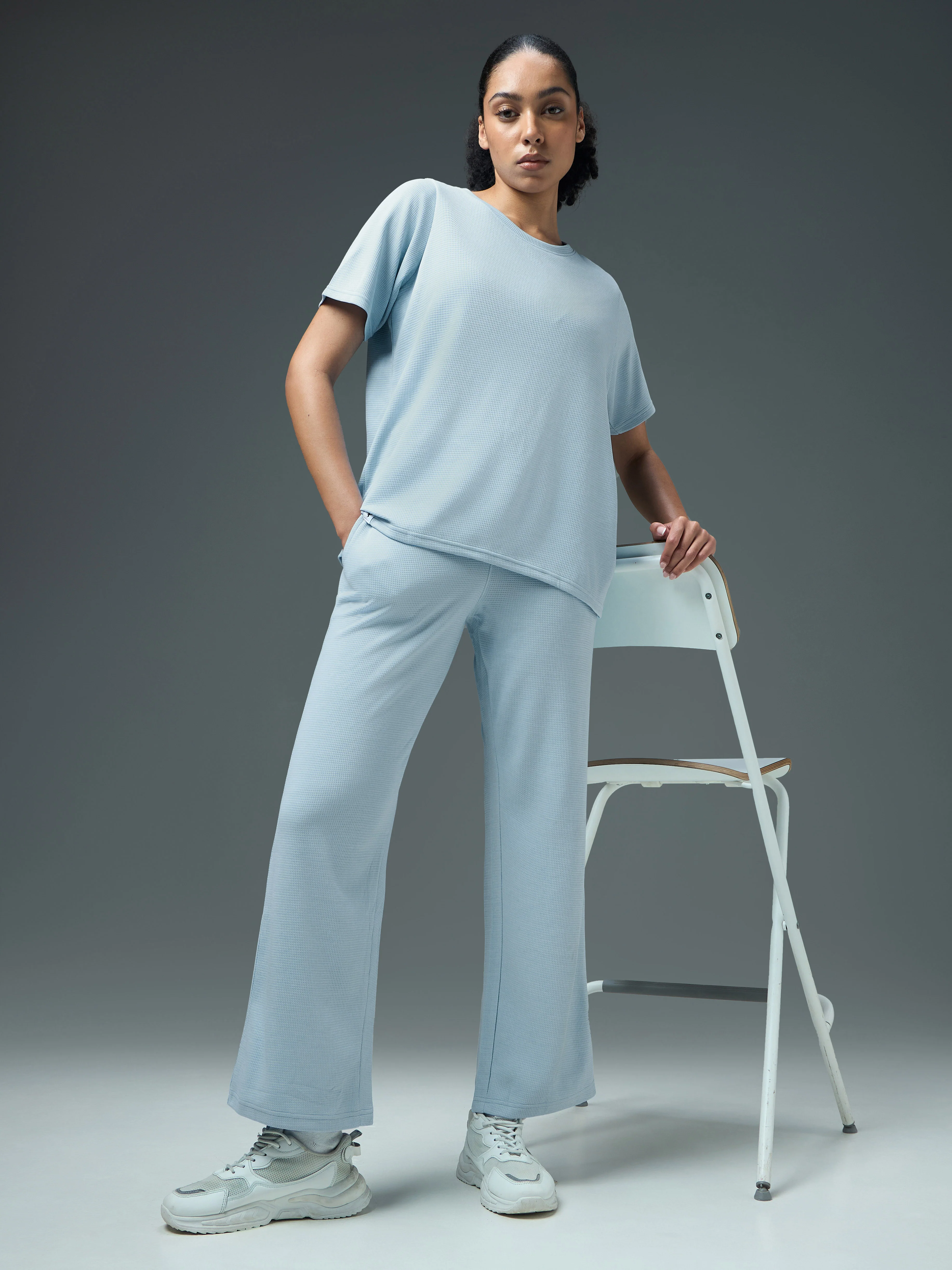 Women Cubic Melange Relaxed Fit Co-ord Set with DOUBLE COOL