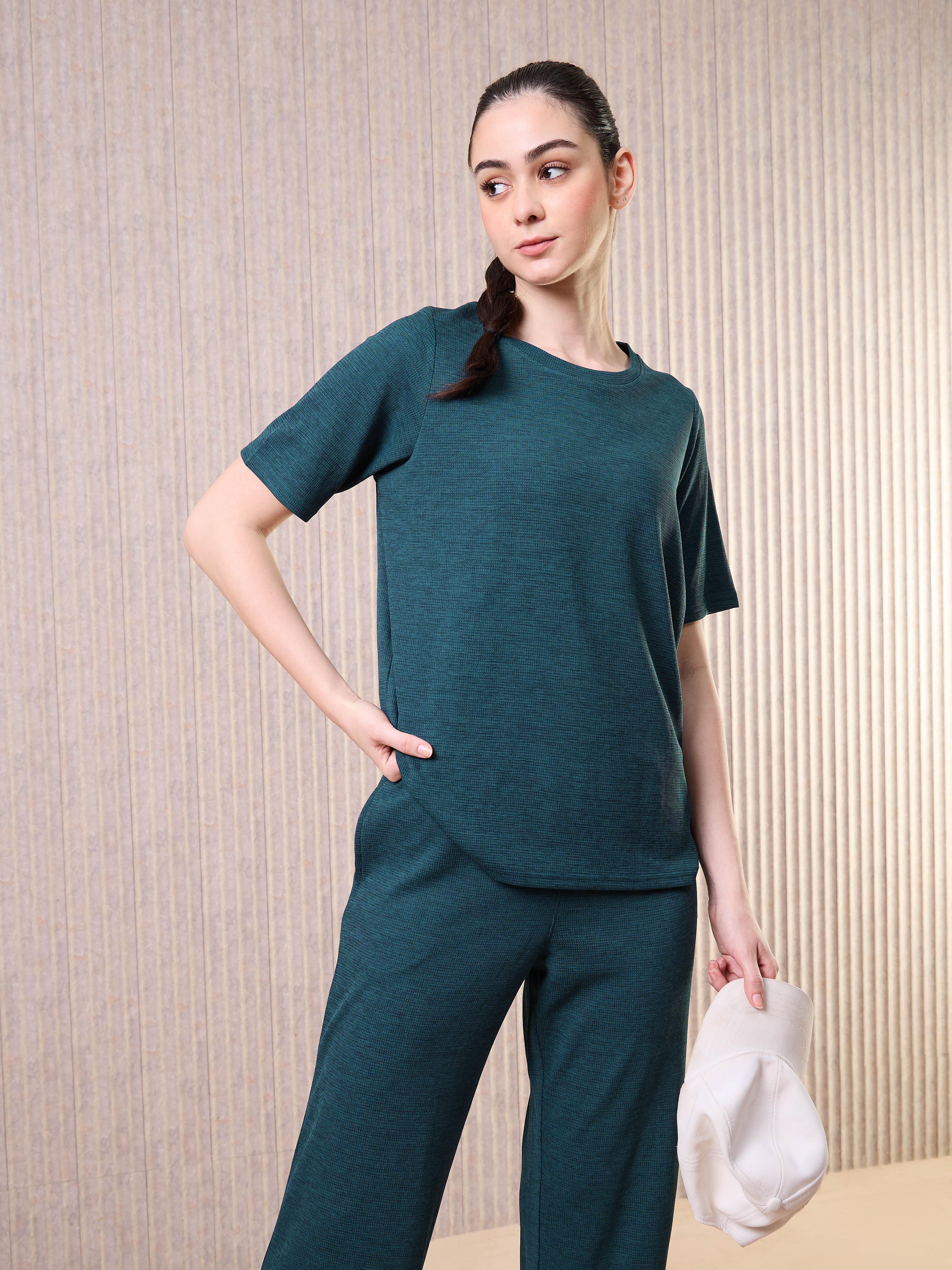Women Cubic Melange Relaxed Fit Round Neck T-shirt with DOUBLE COOL - Image 2