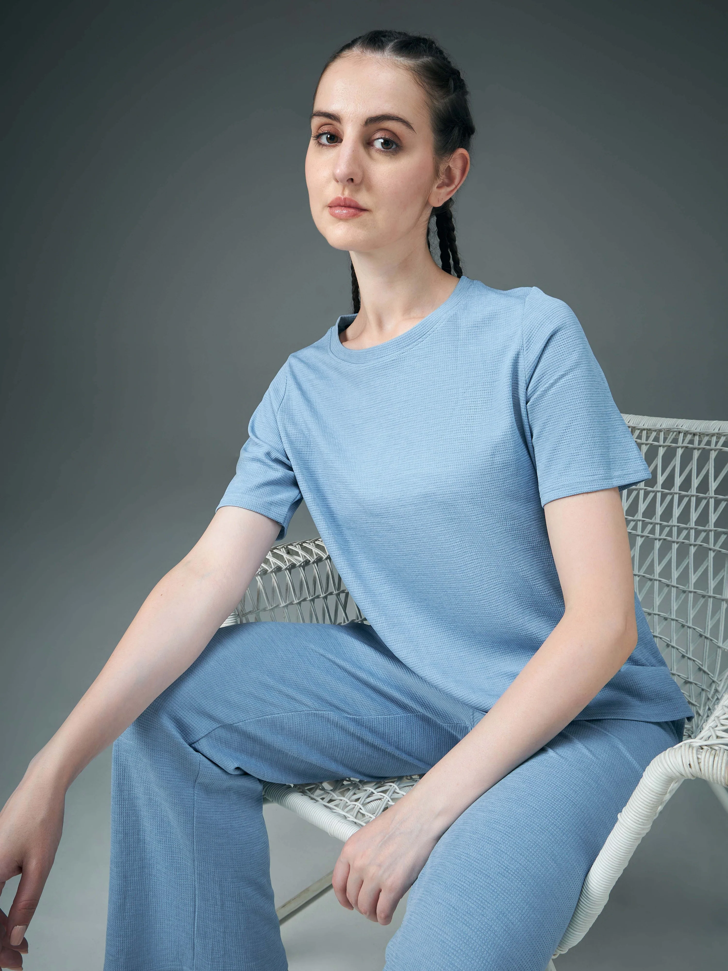 Women Cubic Melange Relaxed Fit Round Neck T-shirt with DOUBLE COOL - Image 2