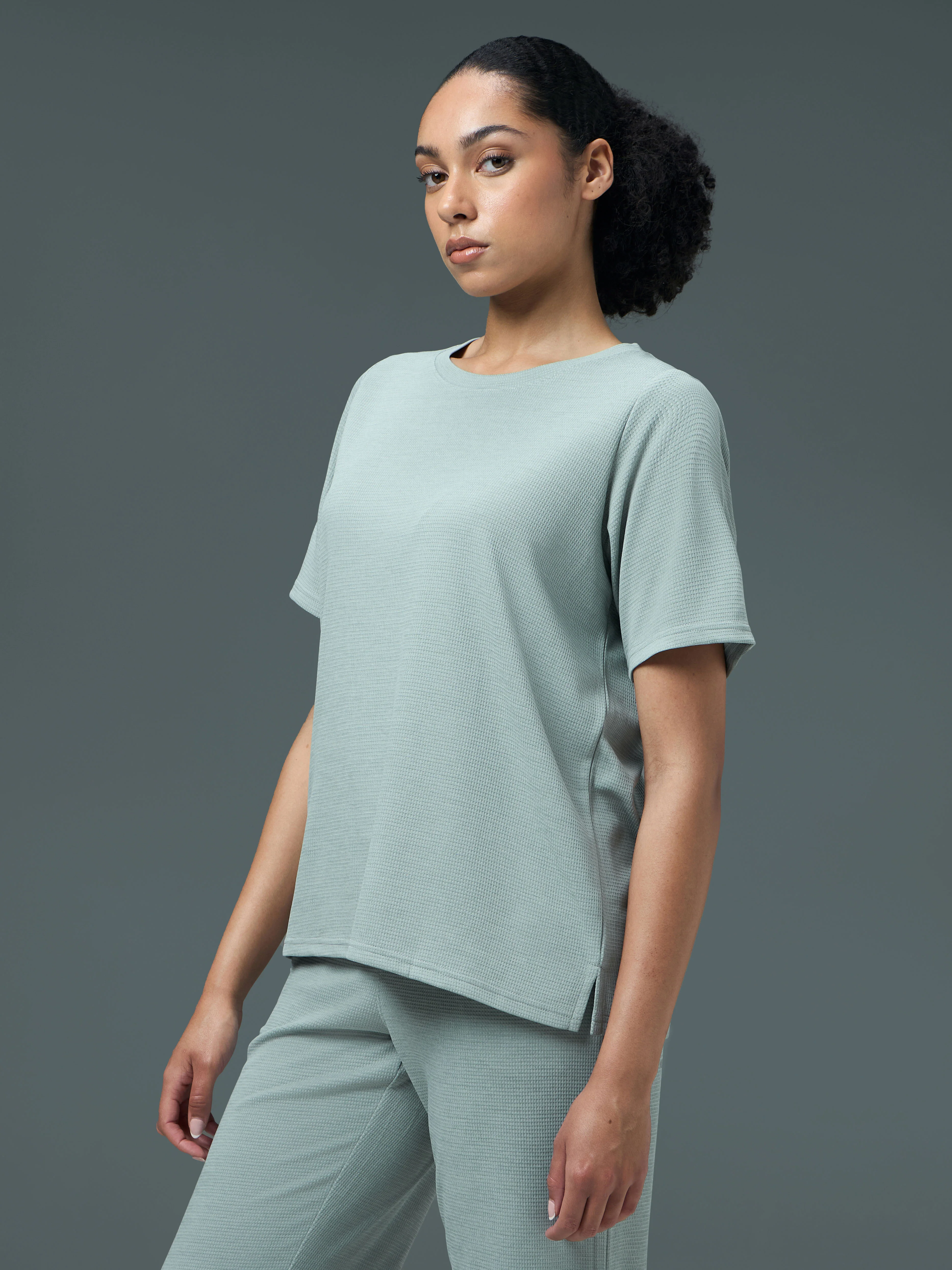 Women Cubic Melange Relaxed Fit Round Neck T-shirt with DOUBLE COOL - Image 4
