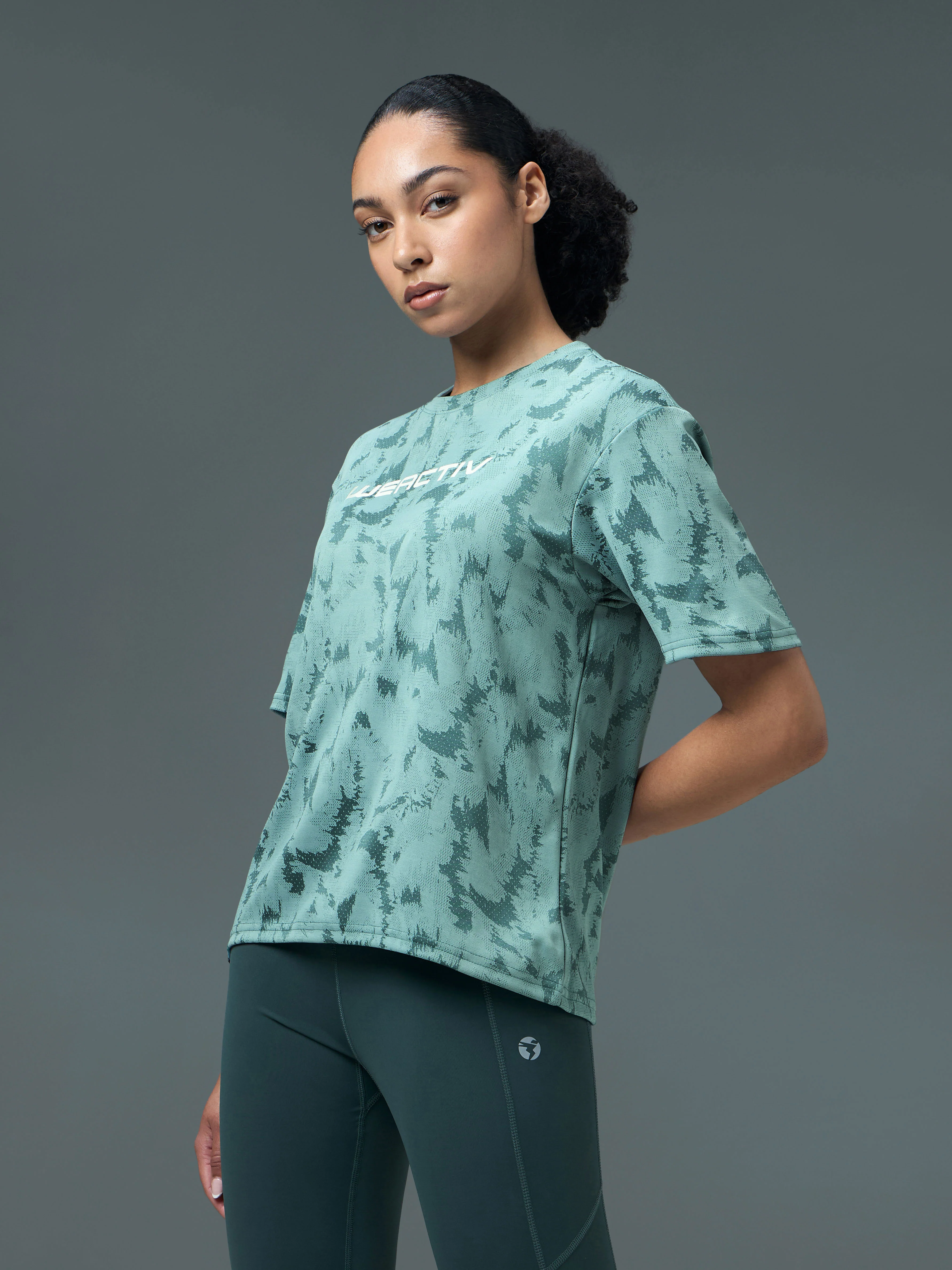 Women Jacquard Boxy Fit Round Neck T-shirt with DOUBLE COOL - Image 4
