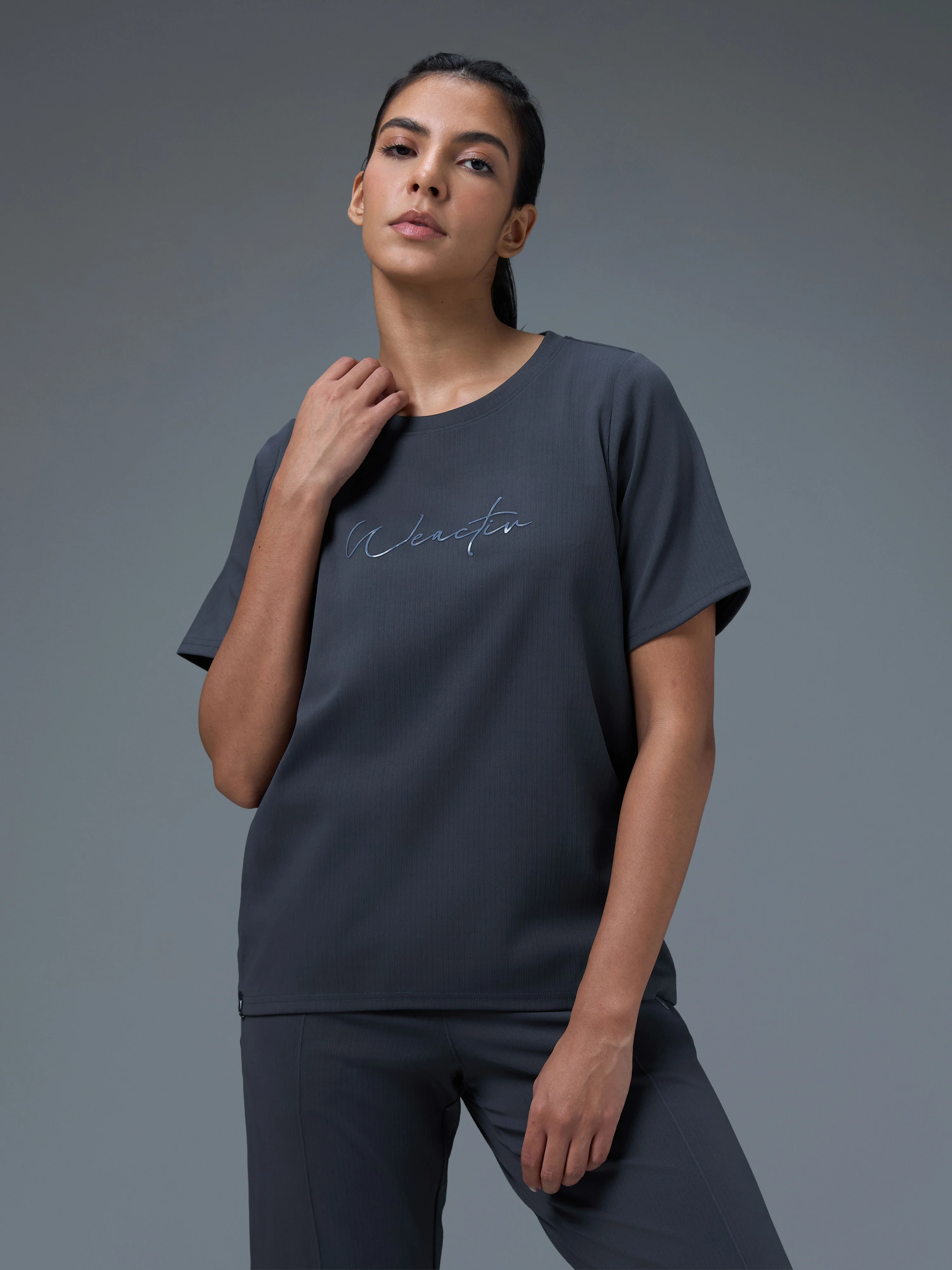 Women Printed Relaxed Fit Round Neck Sports Tee with ELASTO PLUS - Image 2