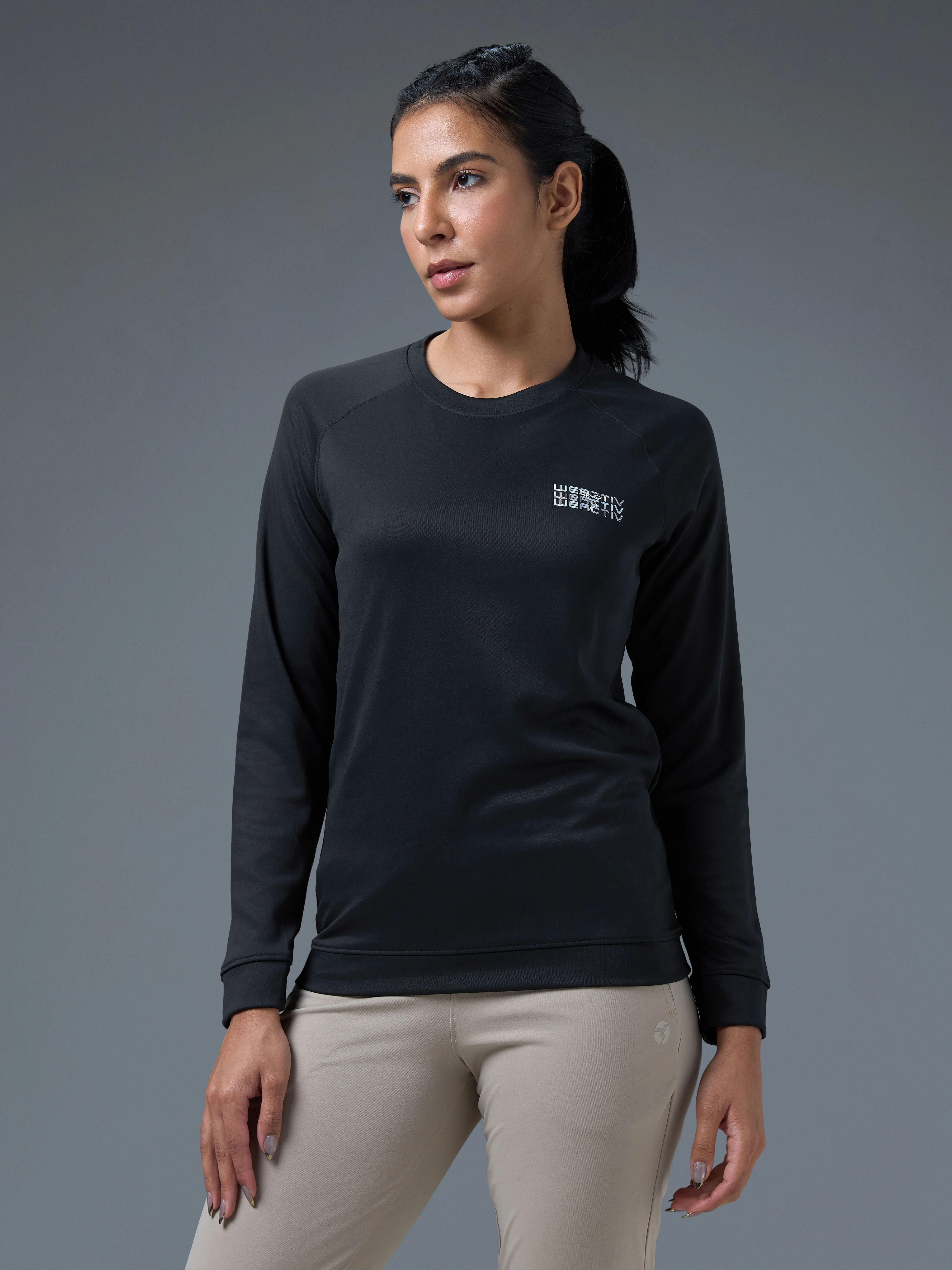 Women Printed Slim Fit Crew Neck Pullover with ELASTO PLUS - Image 2