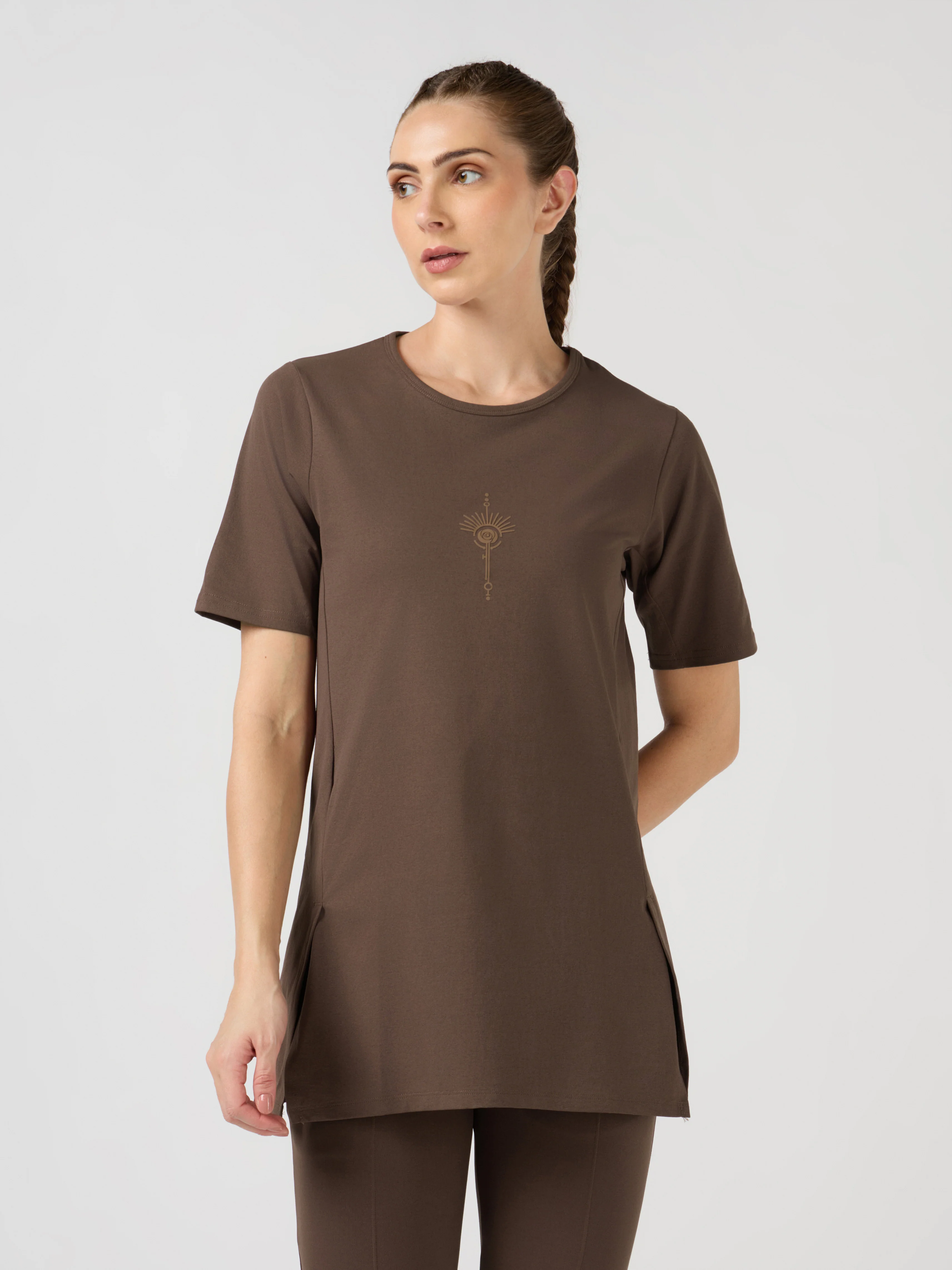 Women Slim Fit Mock Neck Solid T-shirt with COTFLEX - Image 2