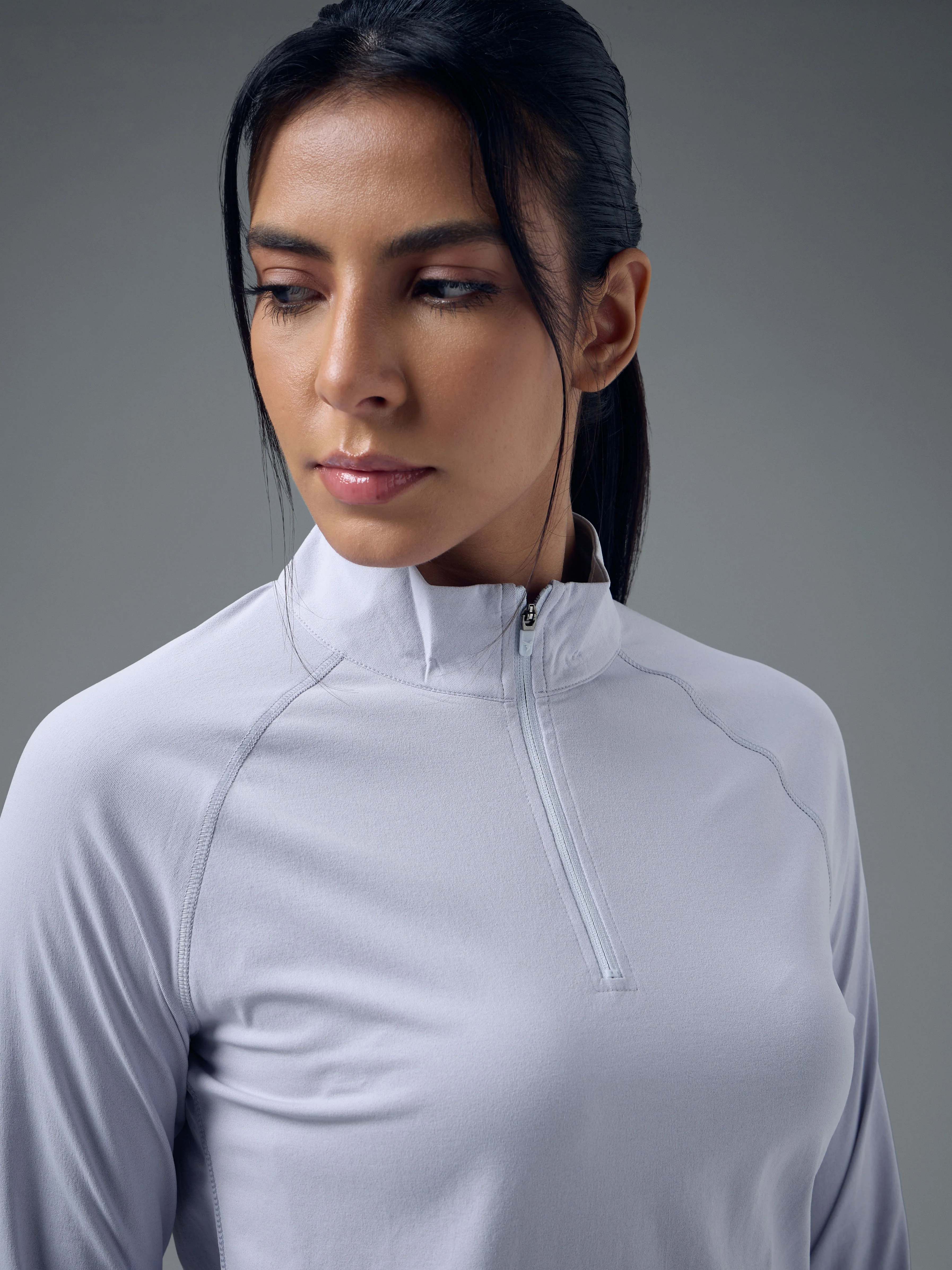 Women Slim Fit Mock Neck Thumbhole Sleeve Solid T-shirt with COTFLEX - Image 6