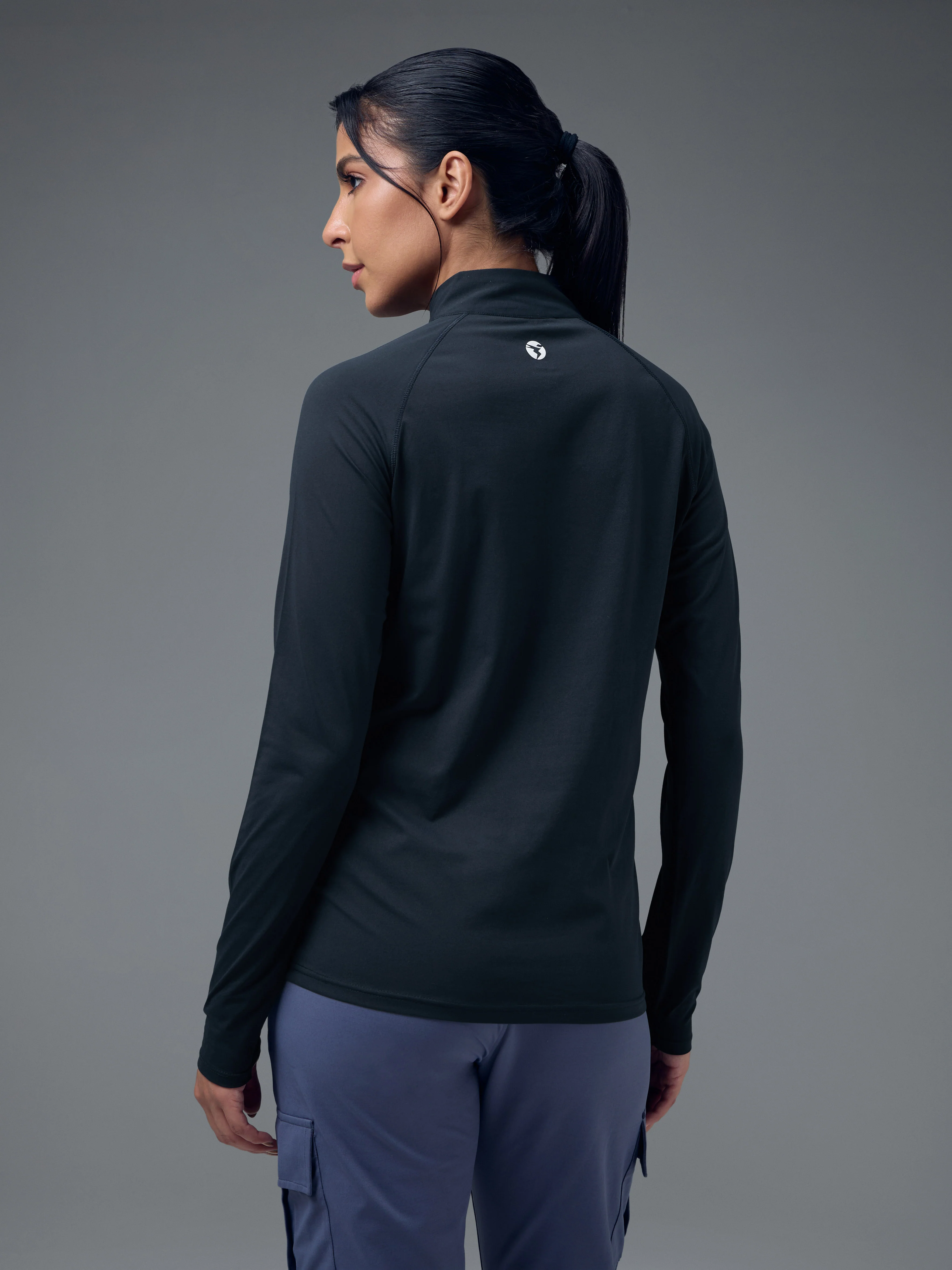 Women Slim Fit Mock Neck Thumbhole Sleeve Solid T-shirt with COTFLEX - Image 2