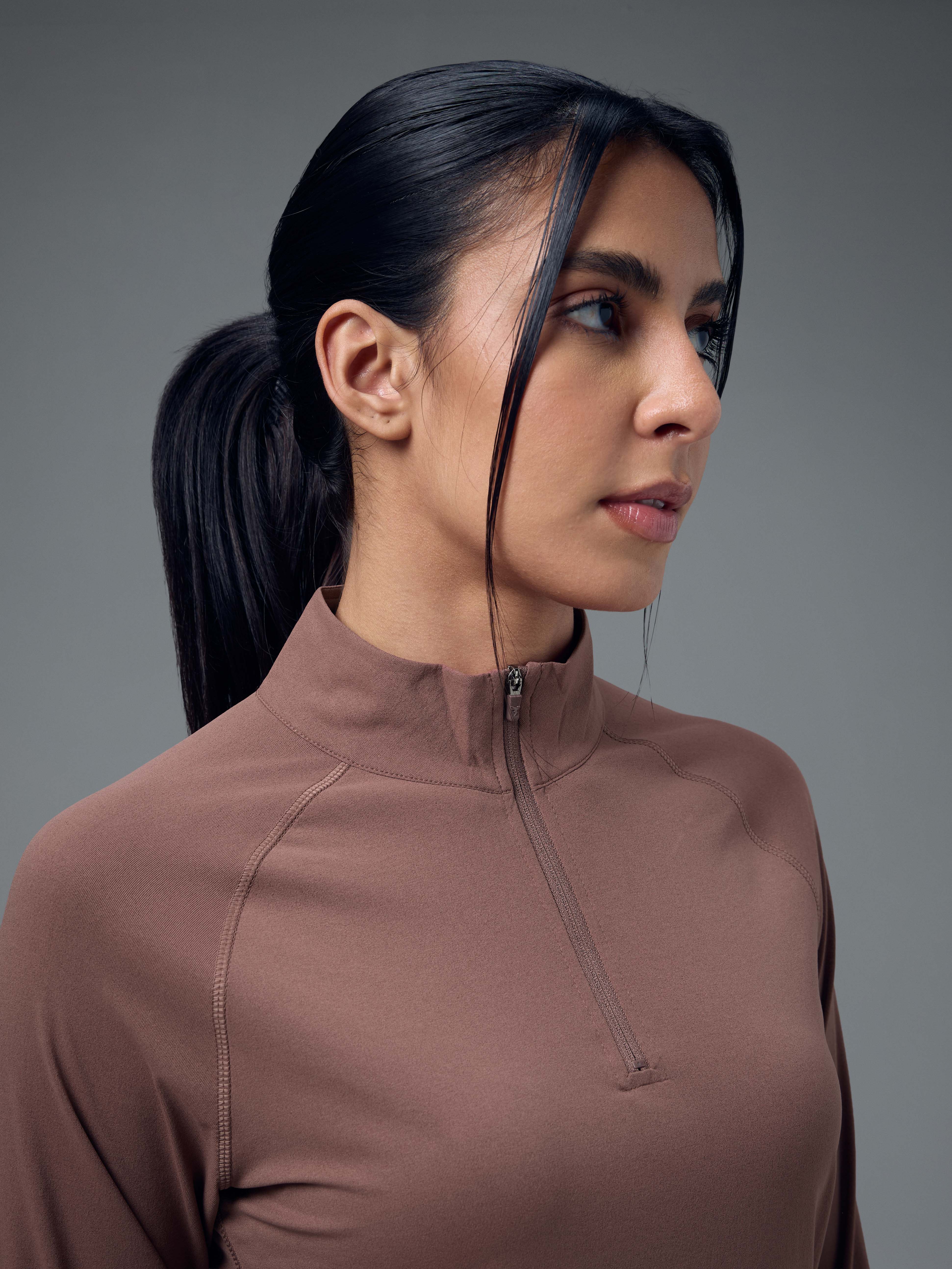 Women Slim Fit Mock Neck Thumbhole Sleeve Solid T-shirt with COTFLEX - Image 6