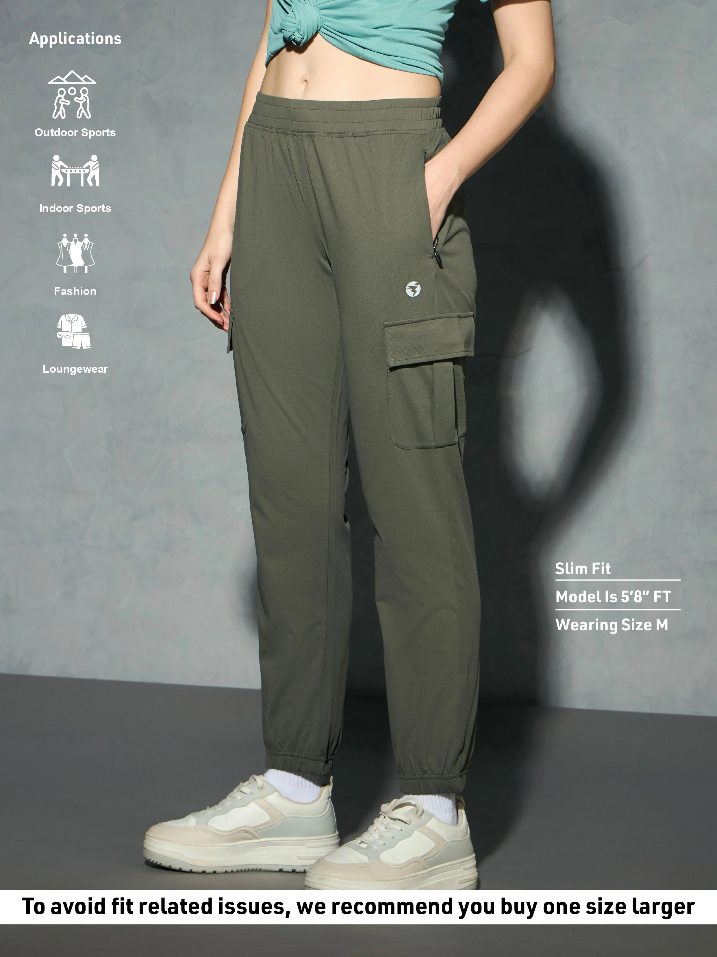Women Solid Slim Fit Cargo Trackpants with TECHNO GUARD - Image 3
