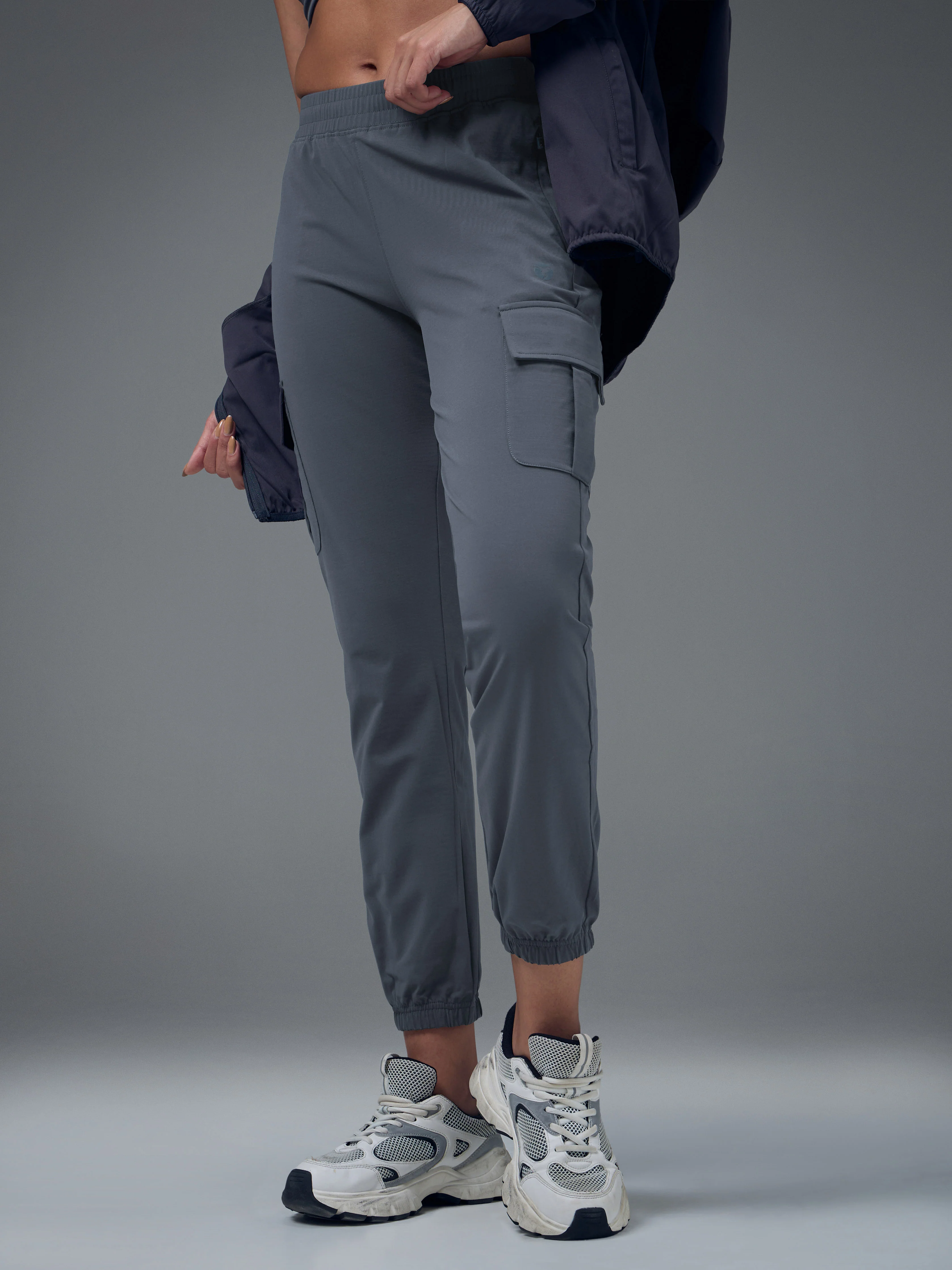 Women Solid Slim Fit Cargo Trackpants with TECHNO GUARD - Image 2