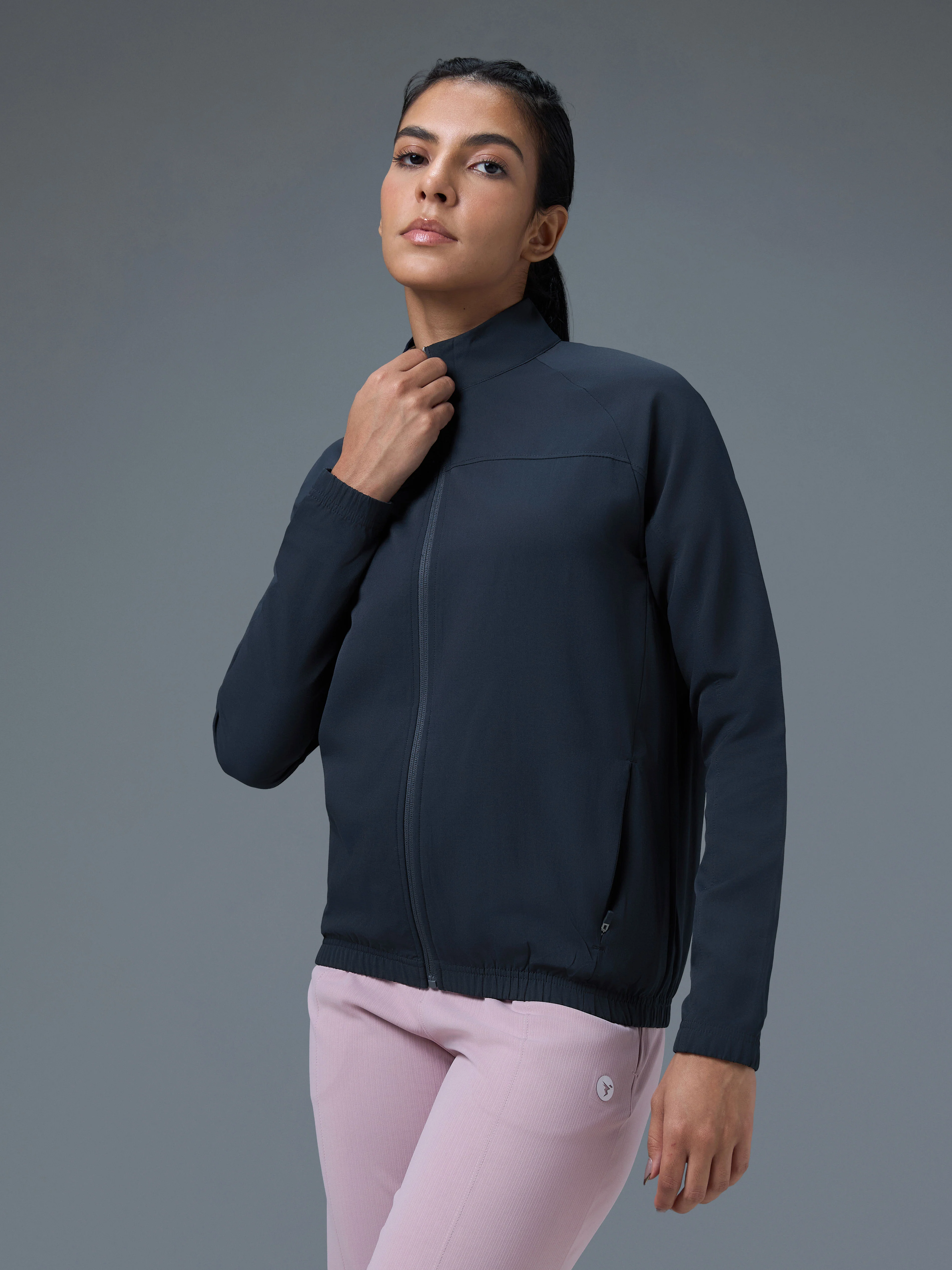 Women Solid Slim Fit Mock Neck Sports Jacket with TECHNOLITE - Image 3