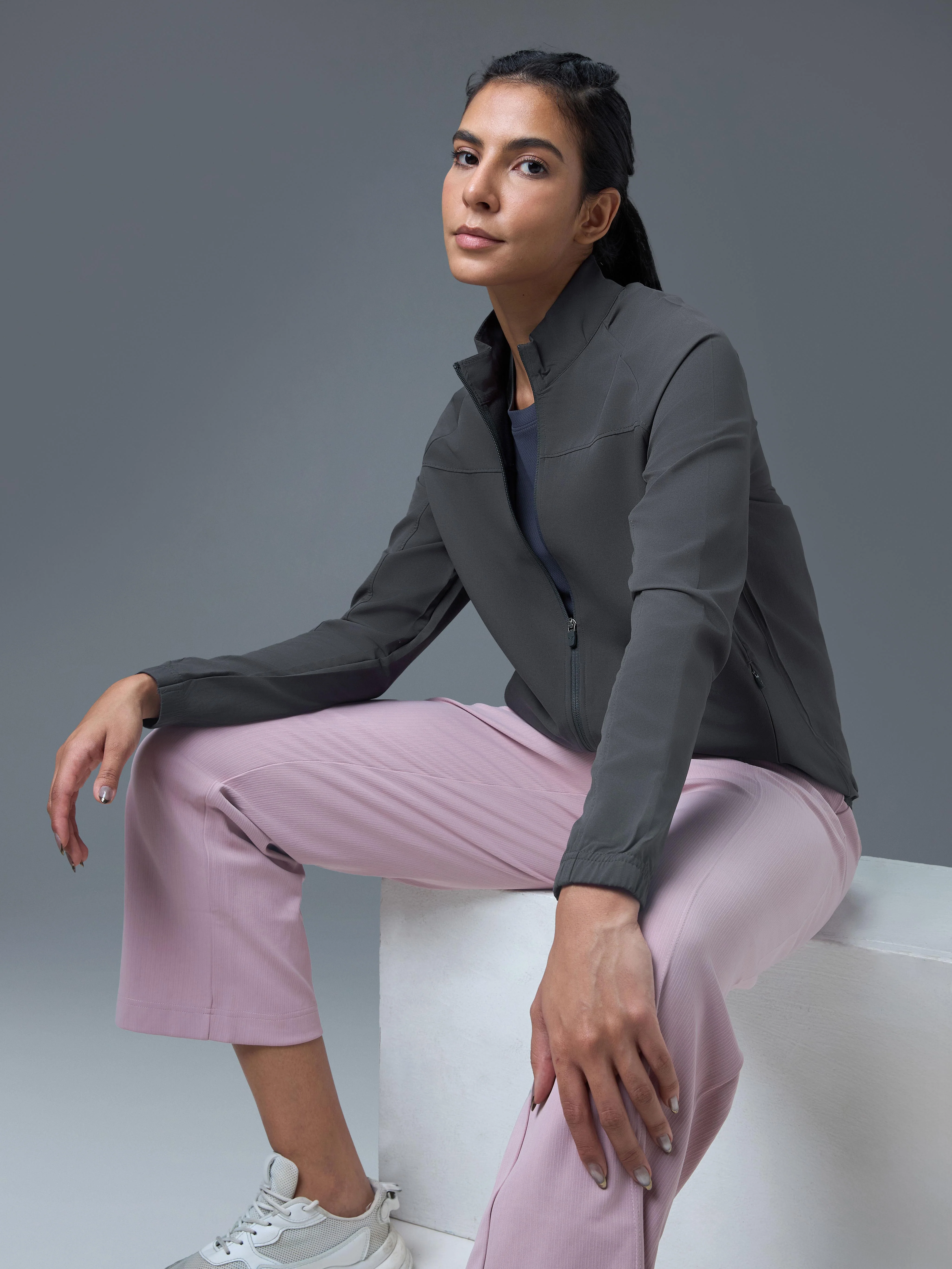 Women Solid Slim Fit Mock Neck Sports Jacket with TECHNOLITE - Image 5