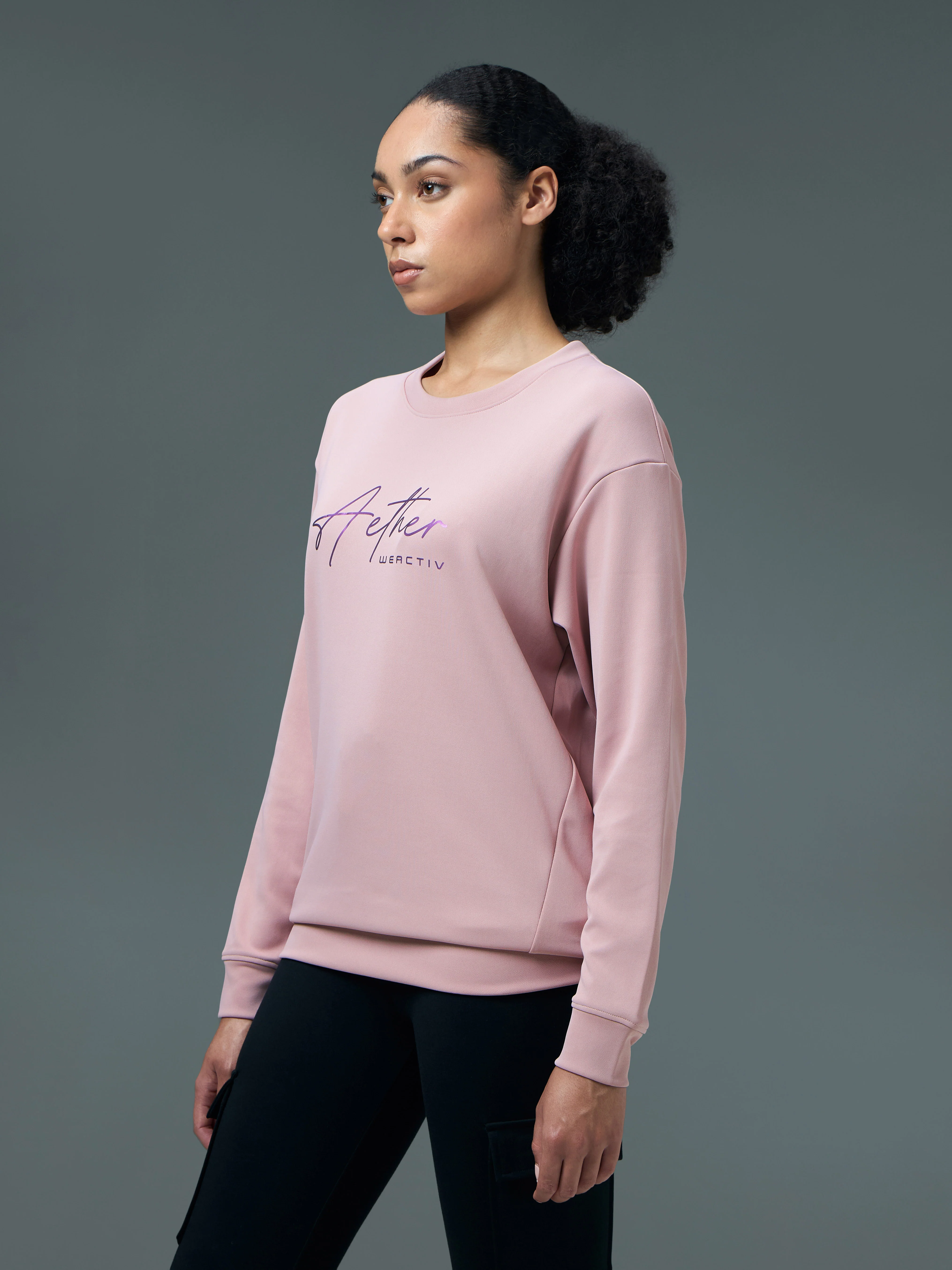 Women Solid Slim Fit Round Neck Sports Sweatshirt with ELASTOPLUS - Image 4