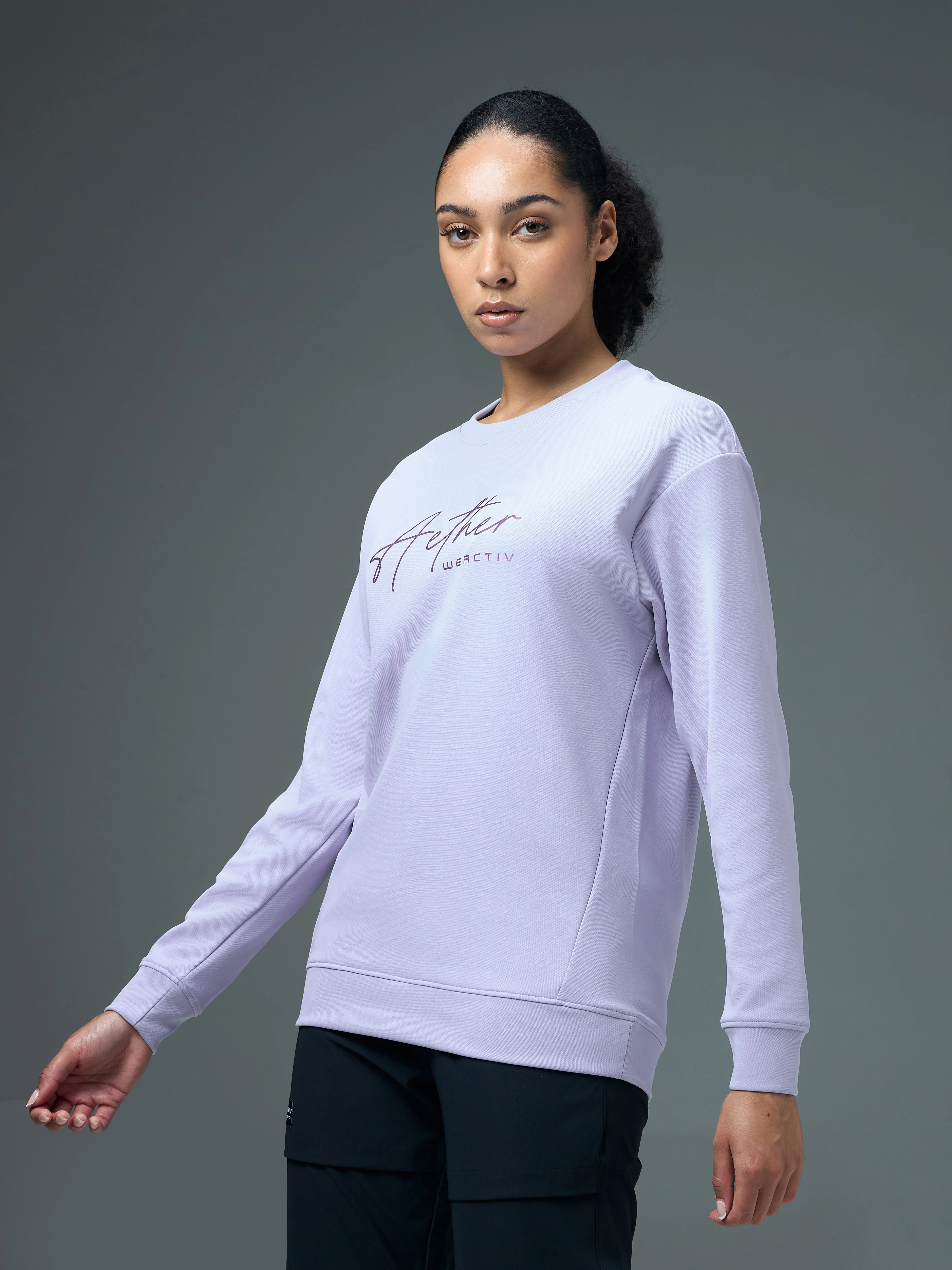 Women Solid Slim Fit Round Neck Sports Sweatshirt with ELASTOPLUS - Image 4