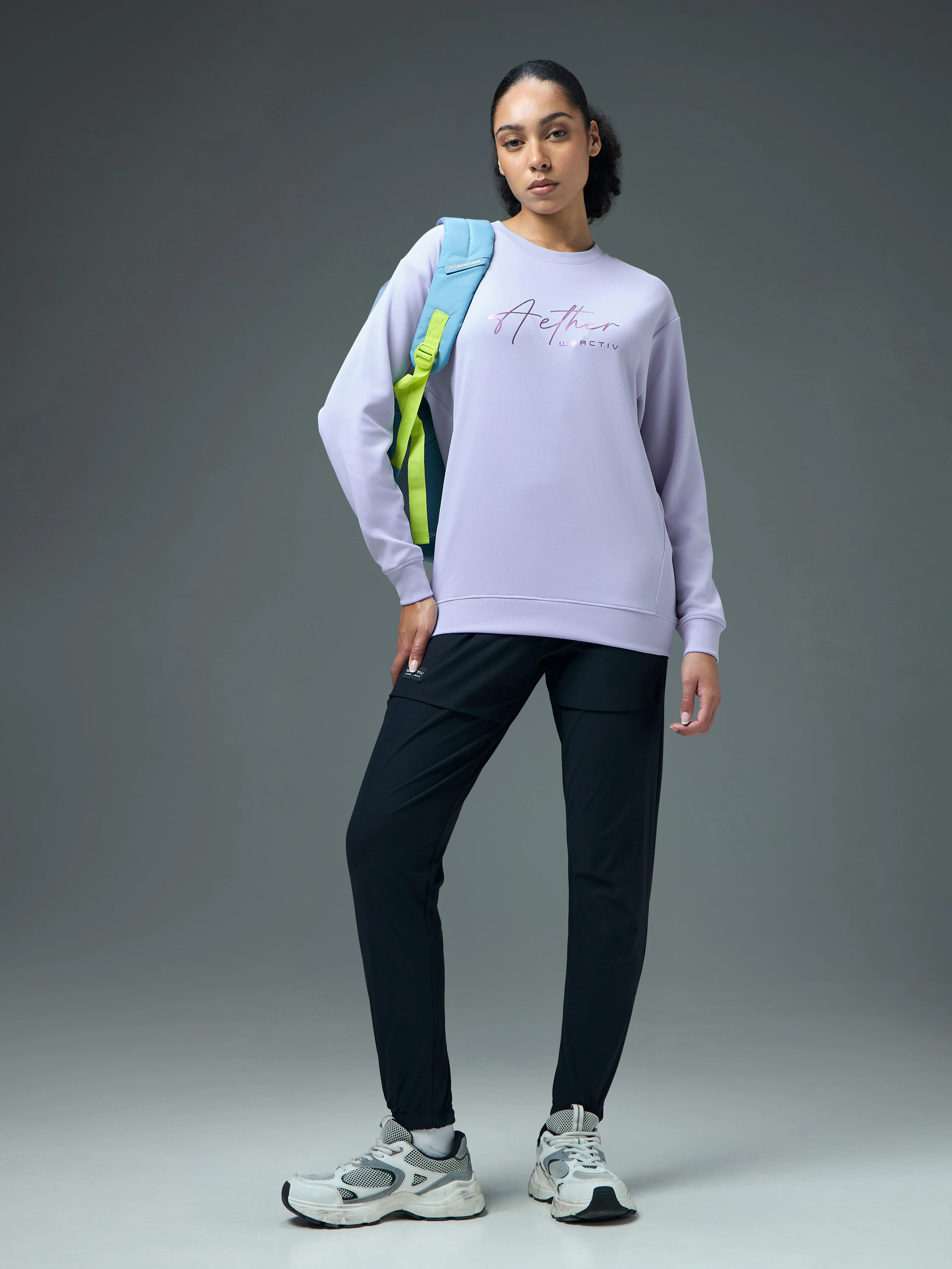 Women Solid Slim Fit Round Neck Sports Sweatshirt with ELASTOPLUS - Image 5