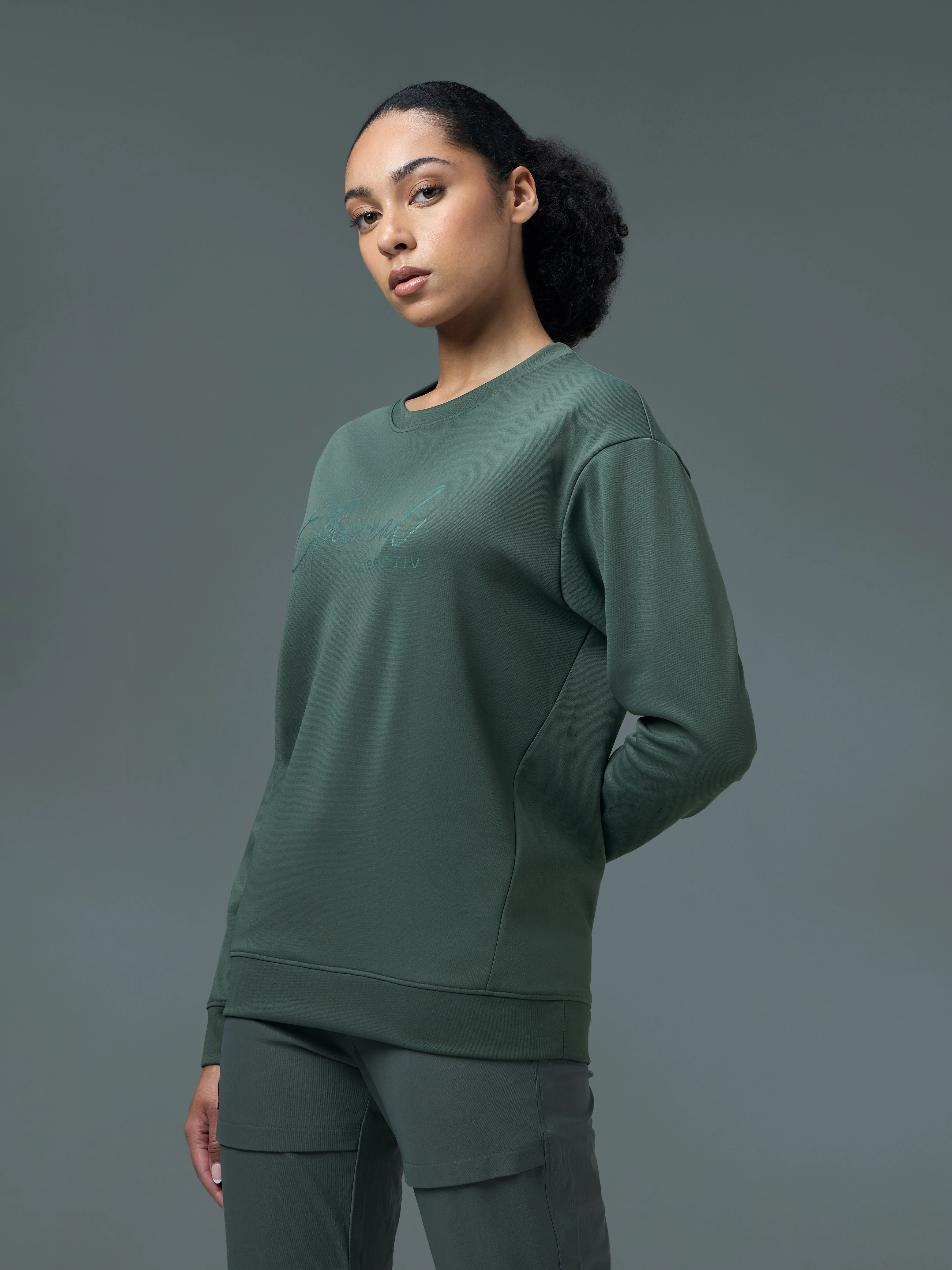 Women Solid Slim Fit Round Neck Sports Sweatshirt with ELASTOPLUS - Image 4