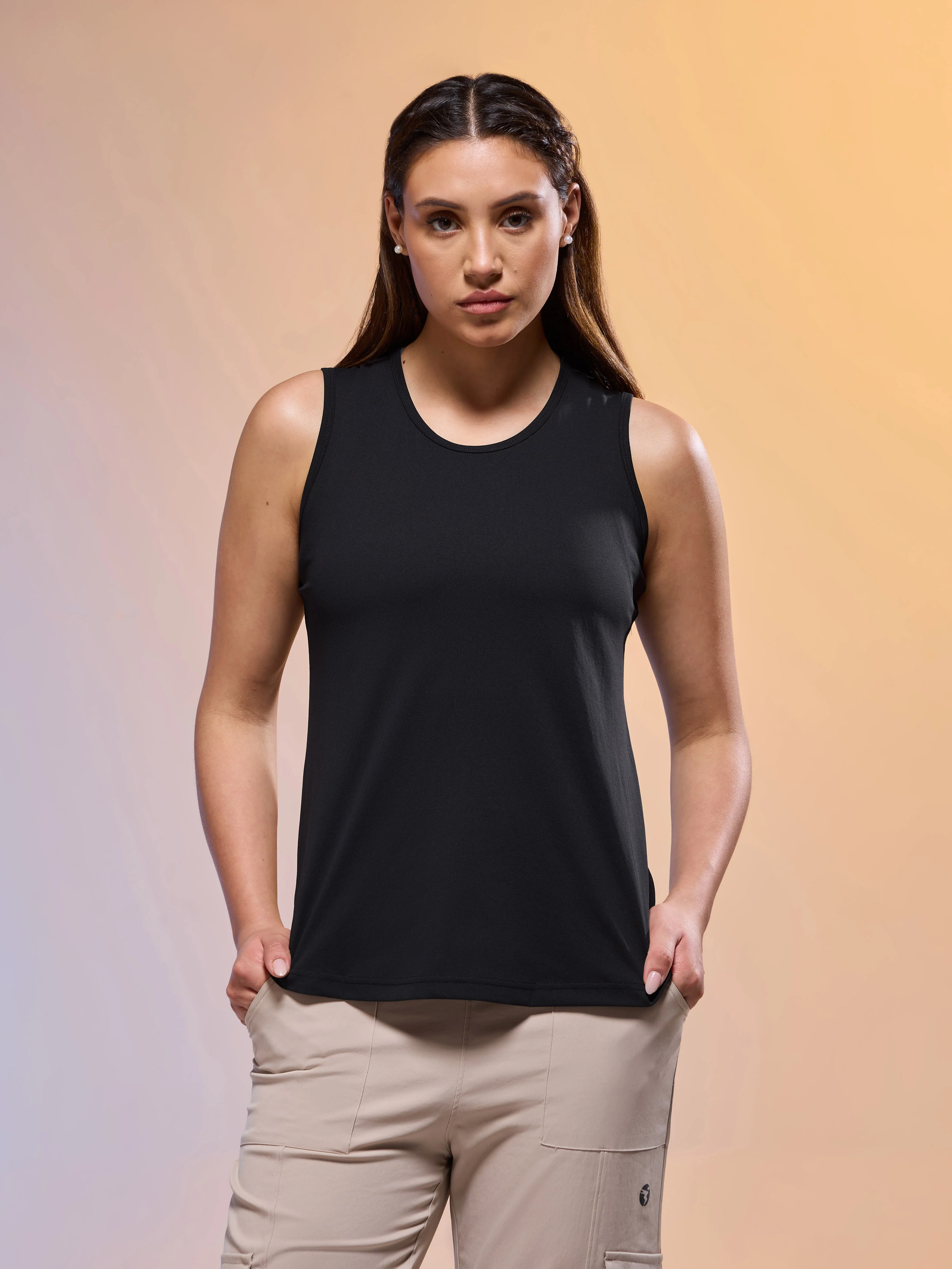 Women Solid Slim Fit Round Neck Tank Top with COTFLEX - Image 2