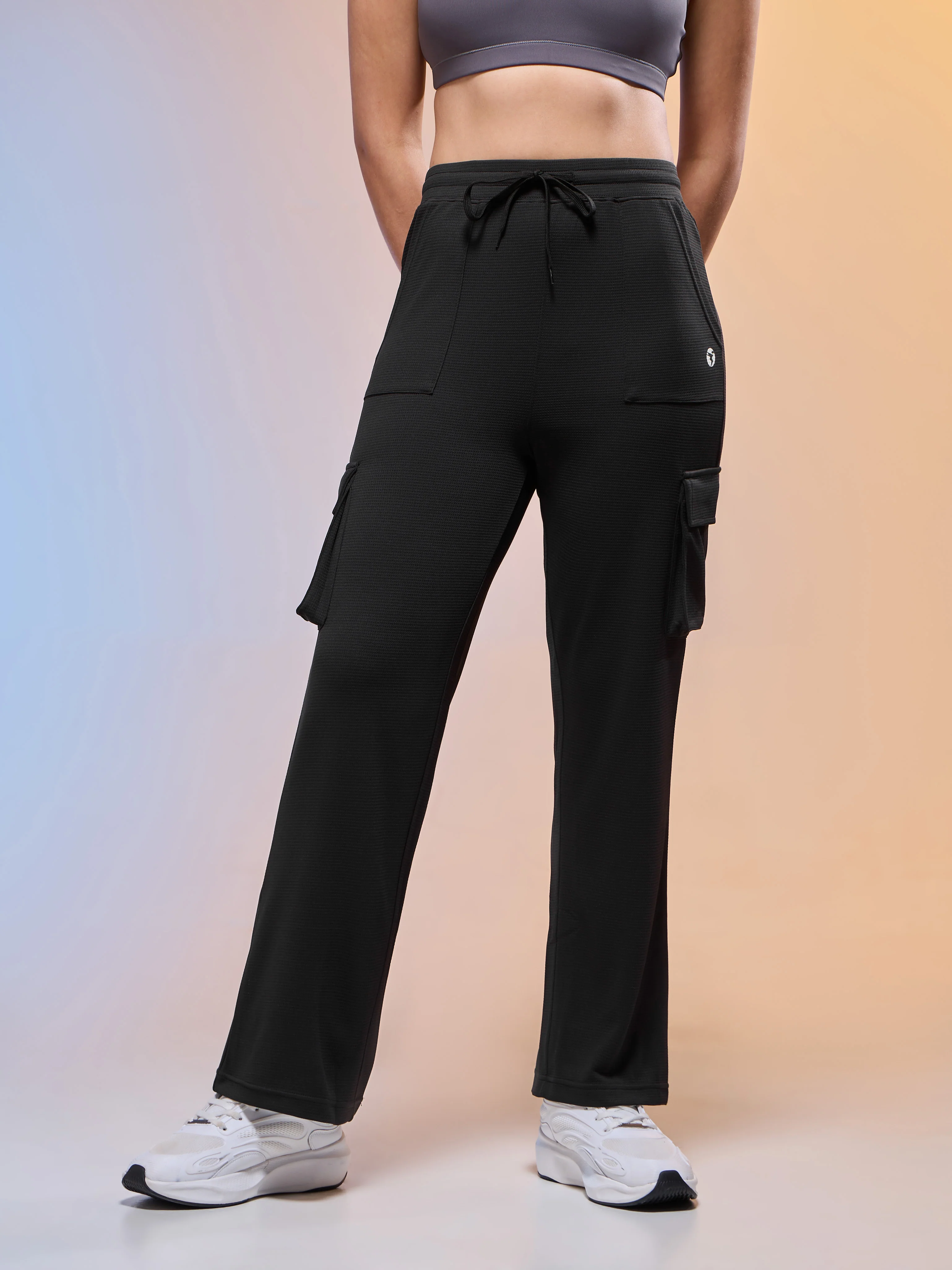 Women Solid Straight Fit Cargo Trackpants with TECHNOCOOL+ - Image 2