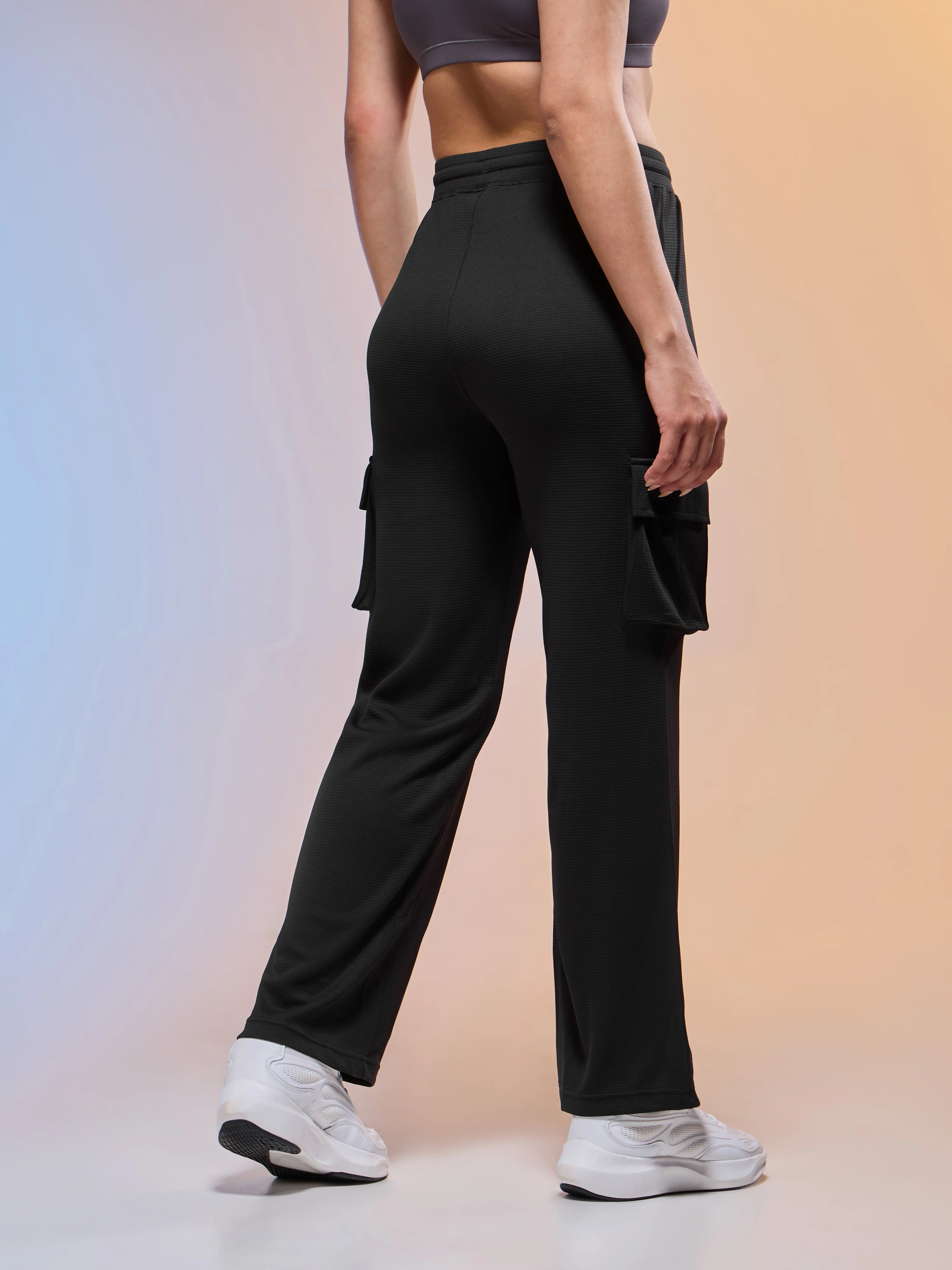 Women Solid Straight Fit Cargo Trackpants with TECHNOCOOL+ - Image 3