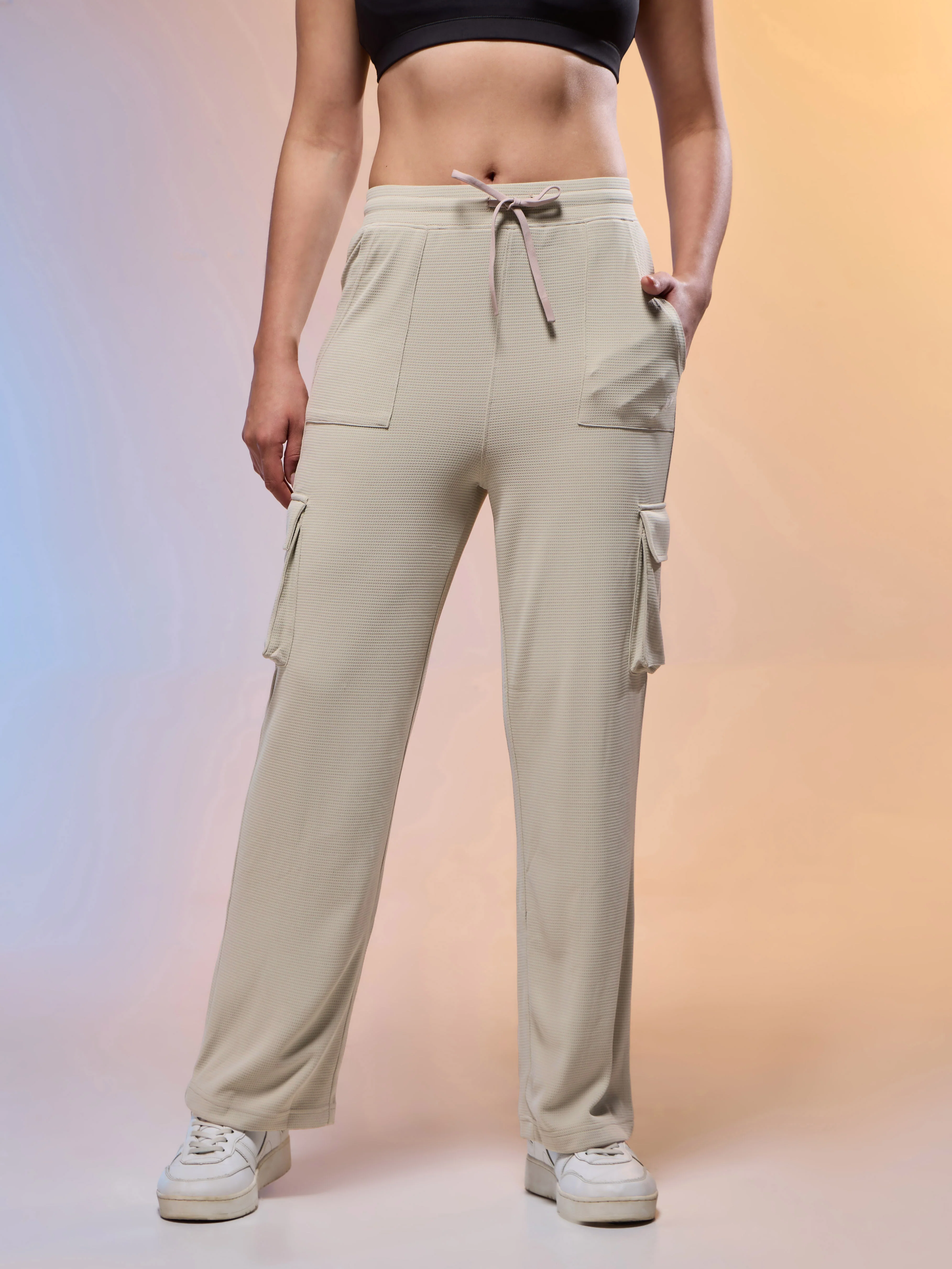 Women Solid Straight Fit Cargo Trackpants with TECHNOCOOL+ - Image 2