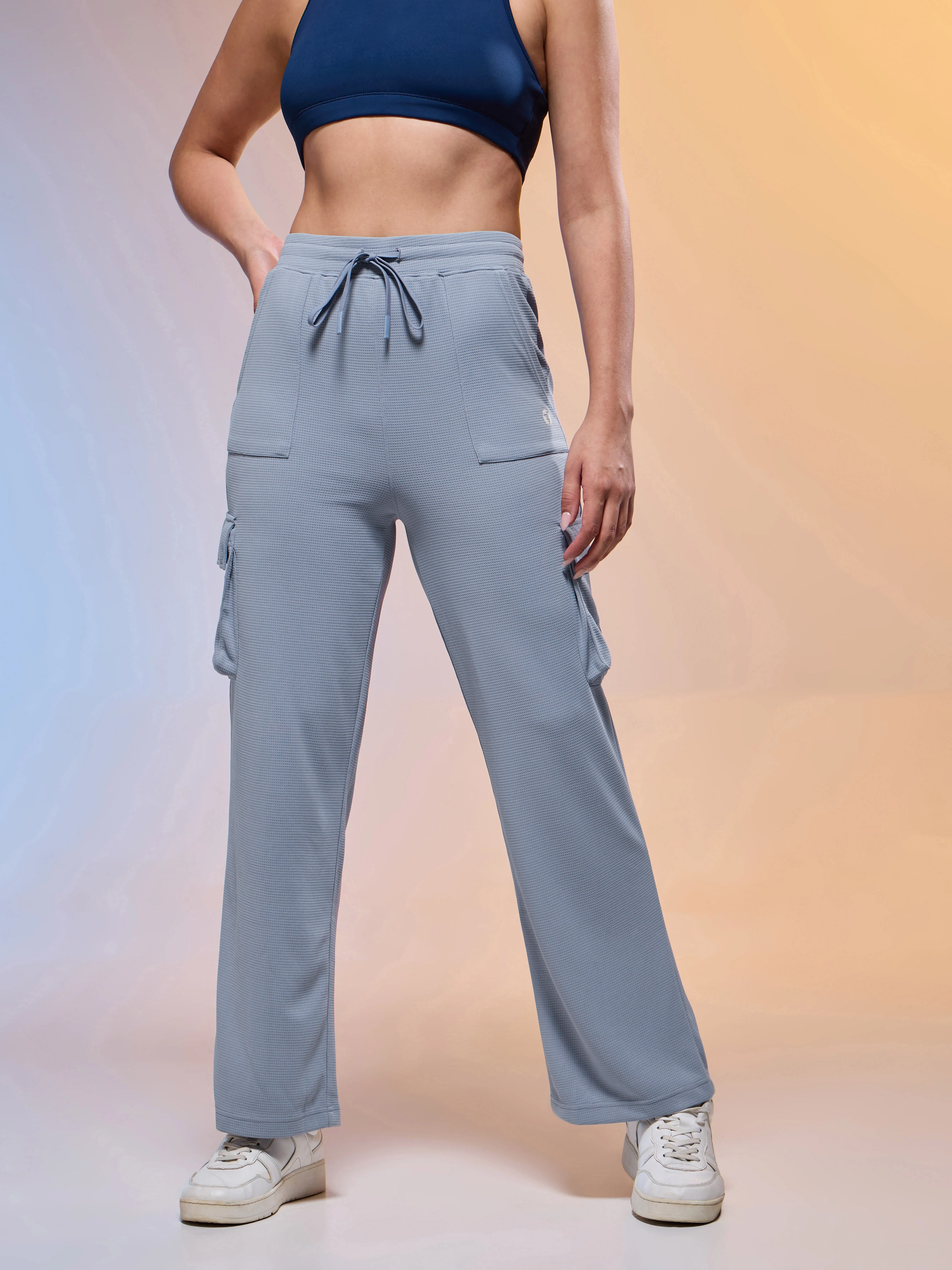 Women Solid Straight Fit Cargo Trackpants with TECHNOCOOL+ - Image 2