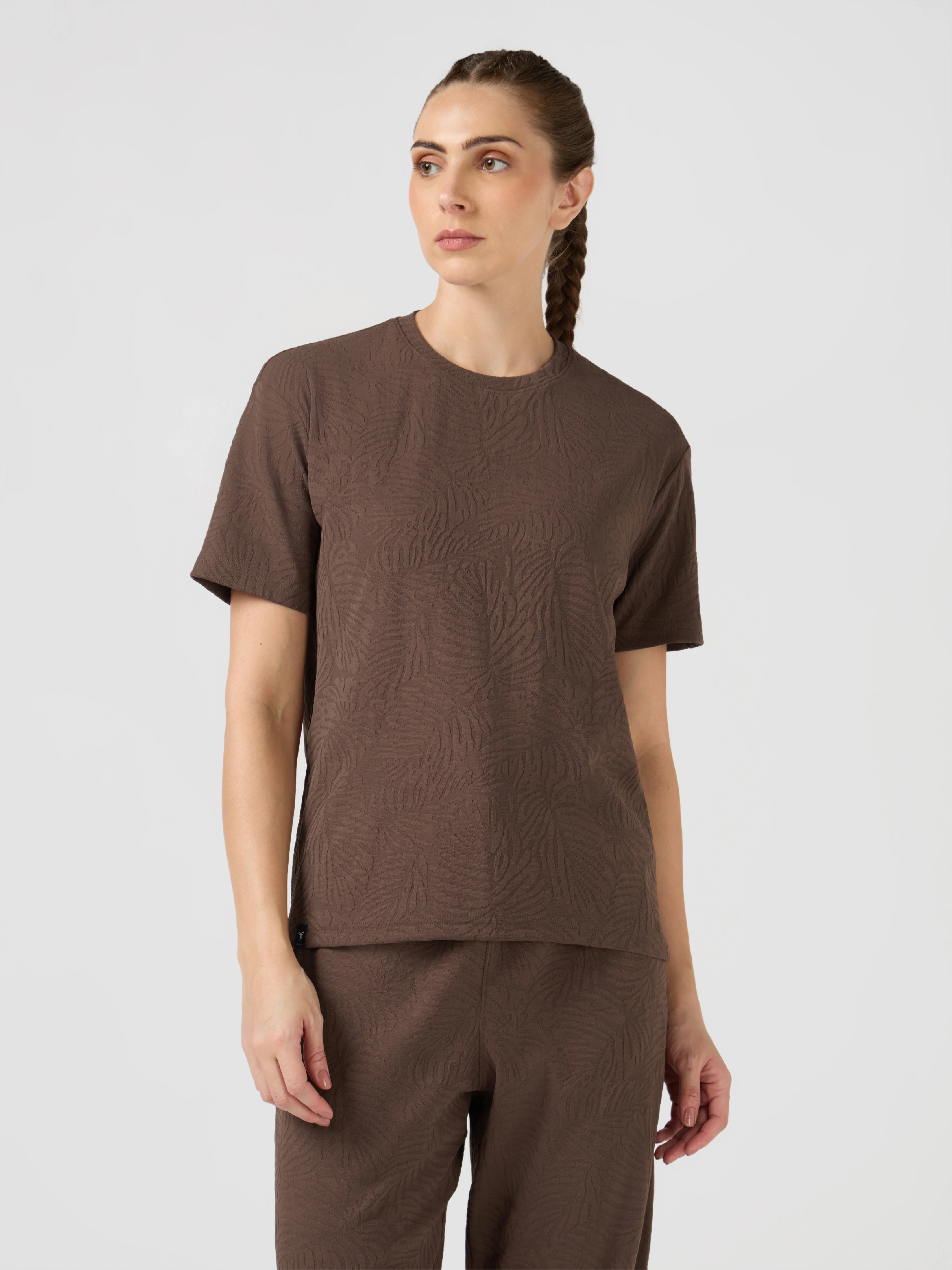 Women Textured Relaxed Fit Round Neck T-shirt with COTFLEX - Image 2